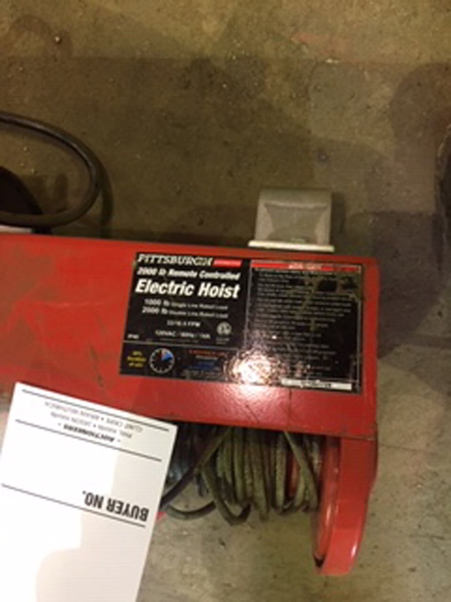 electric 2000 lb. remote control hoist - Image 2 of 2