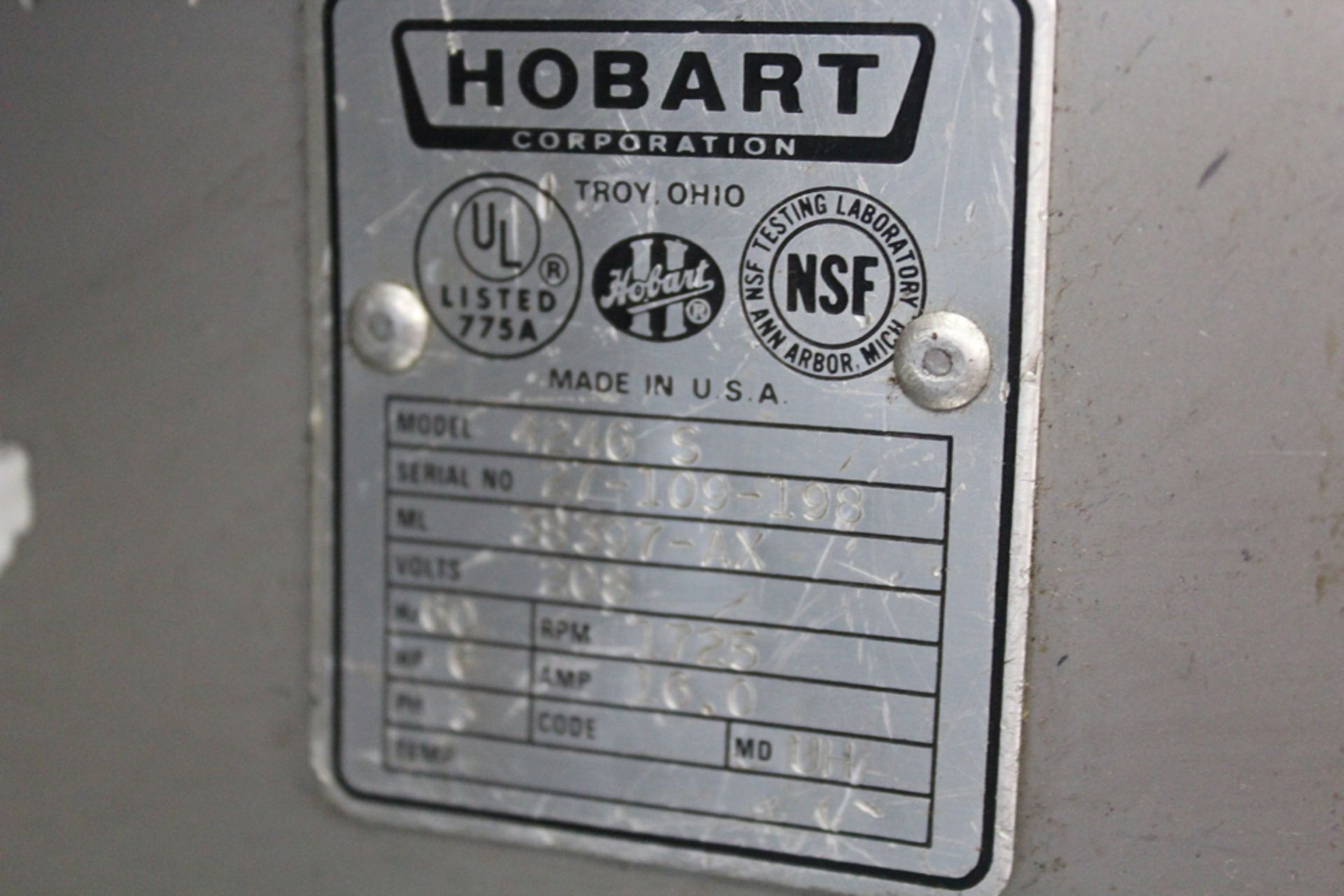 Hobart model 4246 S 3ph 208V mixer grinder clean unit - Image 3 of 3