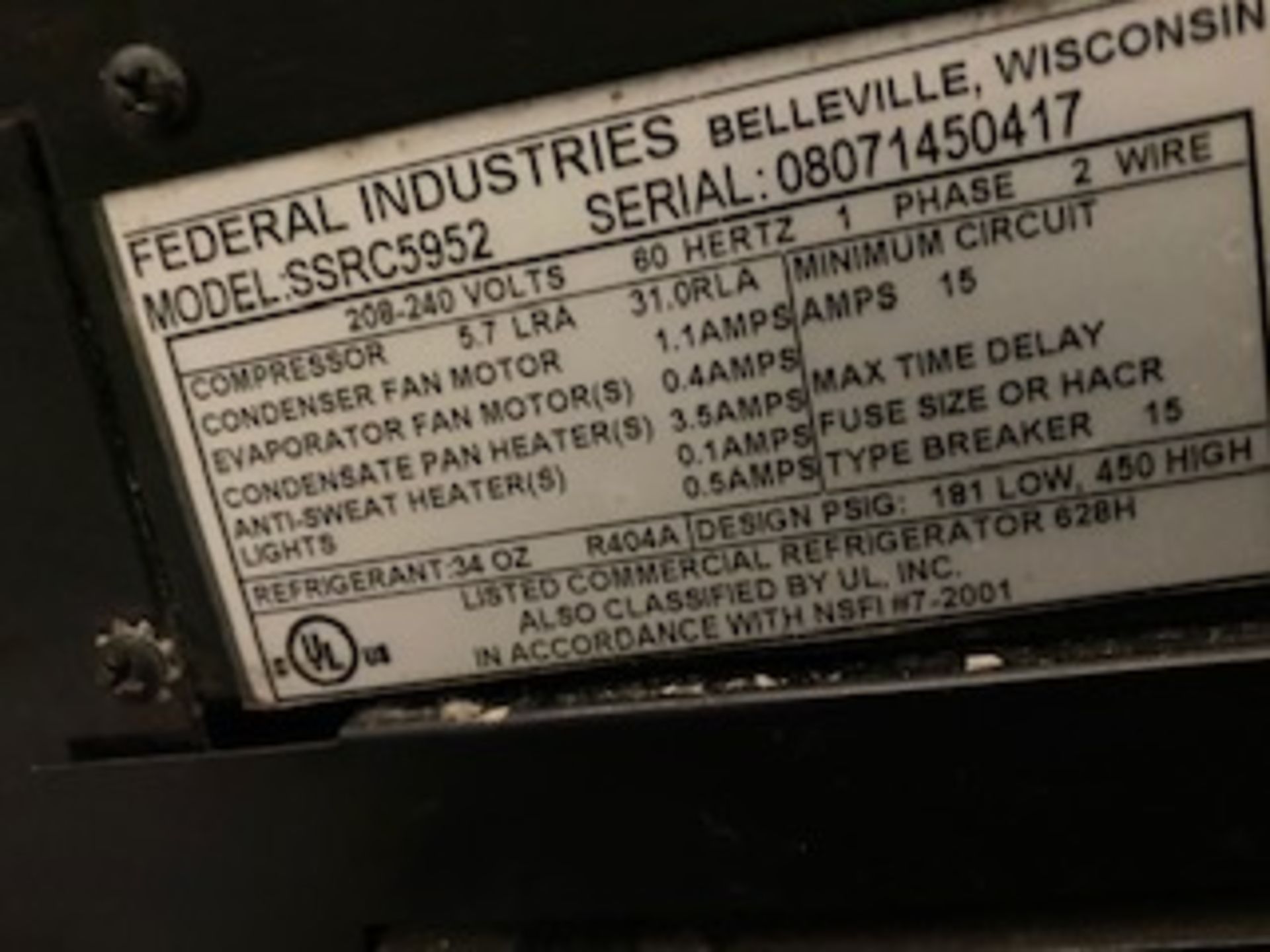 Federal industries model SSRC5952 1ph cooler display - Image 2 of 2