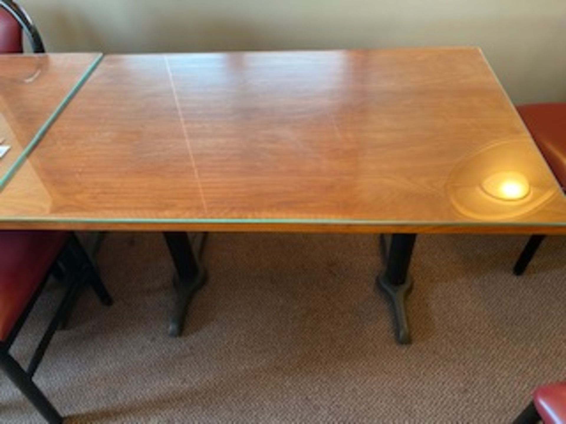 Glass top wood grain double pedestal 2-1/2'x 4' table - Image 3 of 3