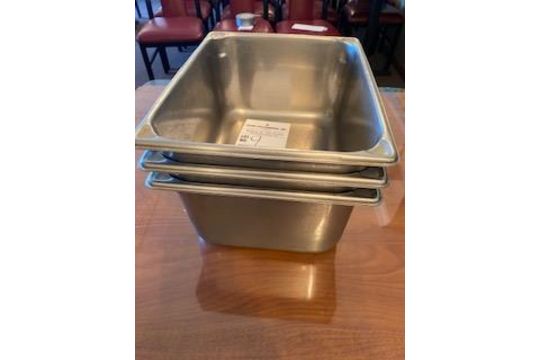 (3) stainless 9x12x6" deep stainless inserts