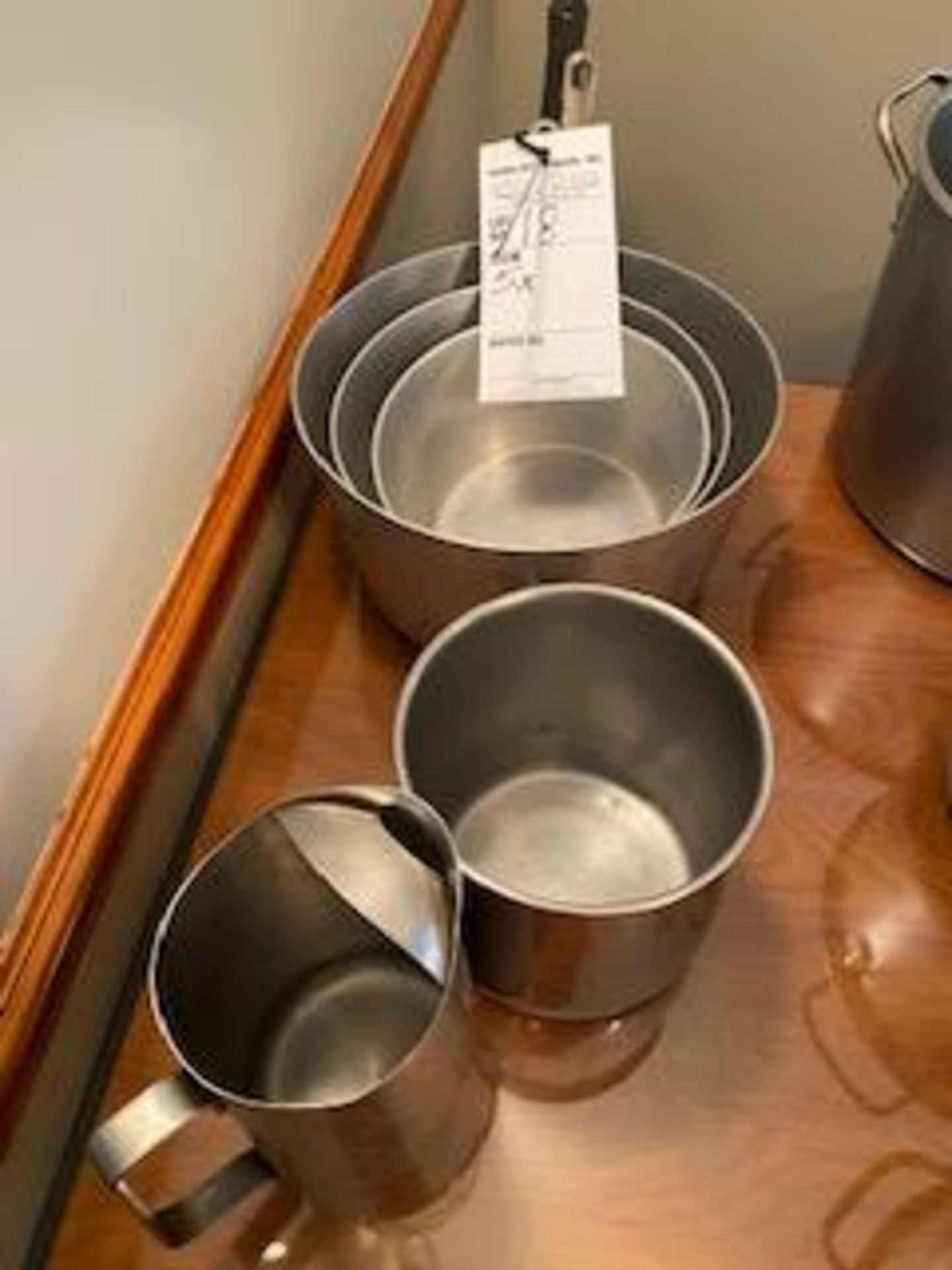 (5) stainless pieces including 3 various size 6" deep pans