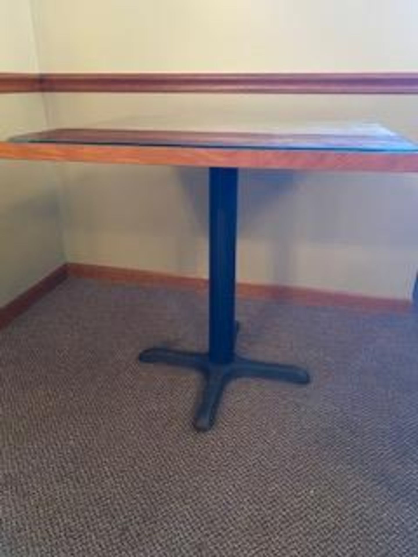 Glass top wood grain 2-1/2' square pedestal table - Image 2 of 2