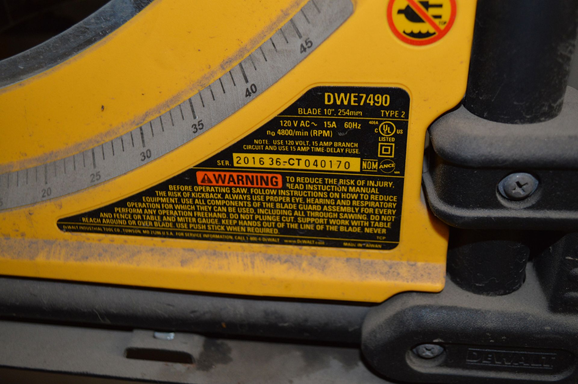 DEWALT CONTRACTOR'S PORTABLE TABLE SAW - Image 2 of 2