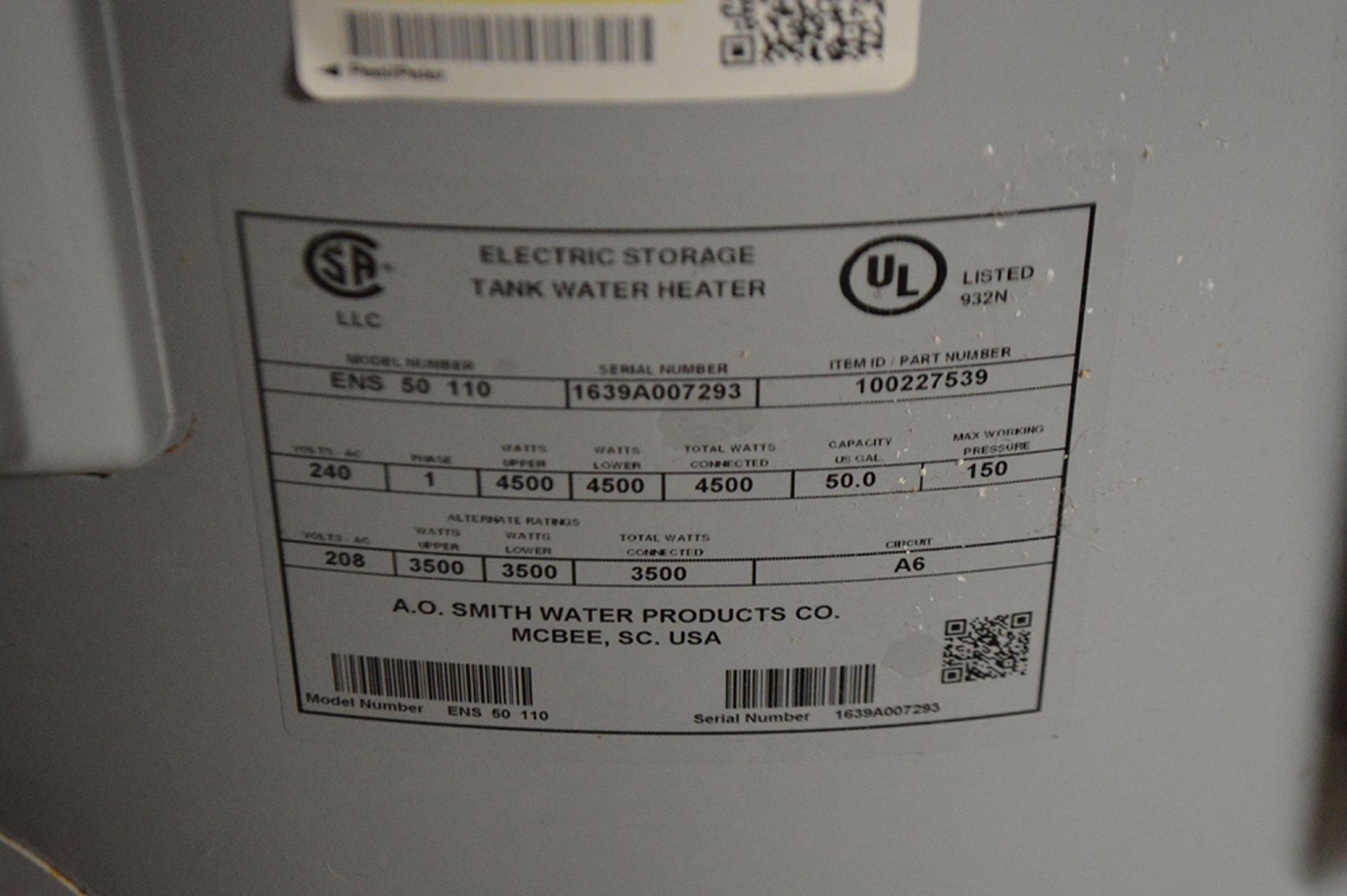 LATE MODEL ELECTRIC WATER HEATER - Image 2 of 2