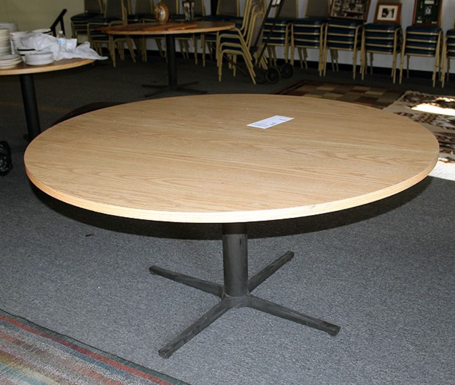 60 " Oak Formica Top Pedestal Round Table