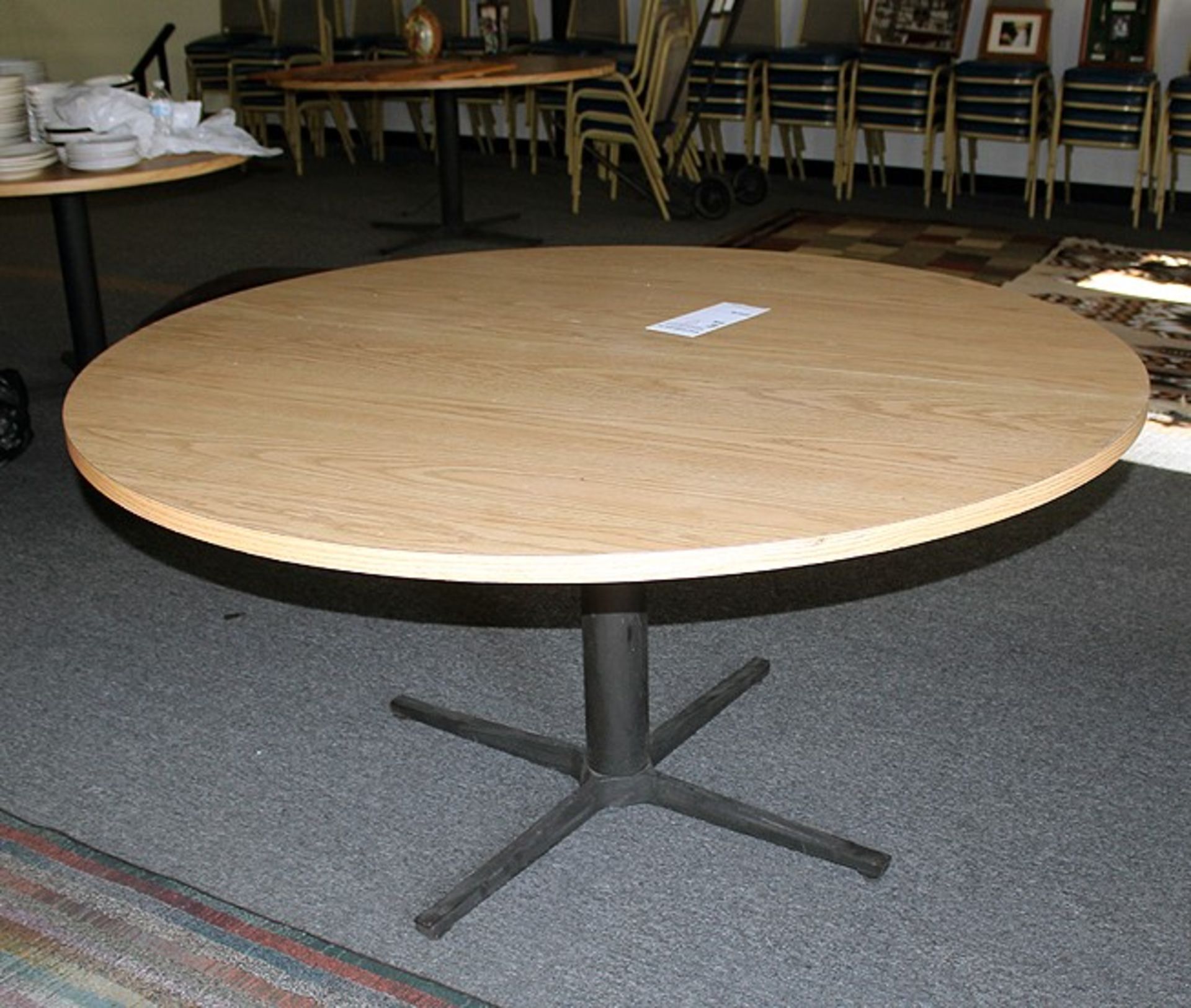 60" Oak Formica Top Pedestal Round Table
