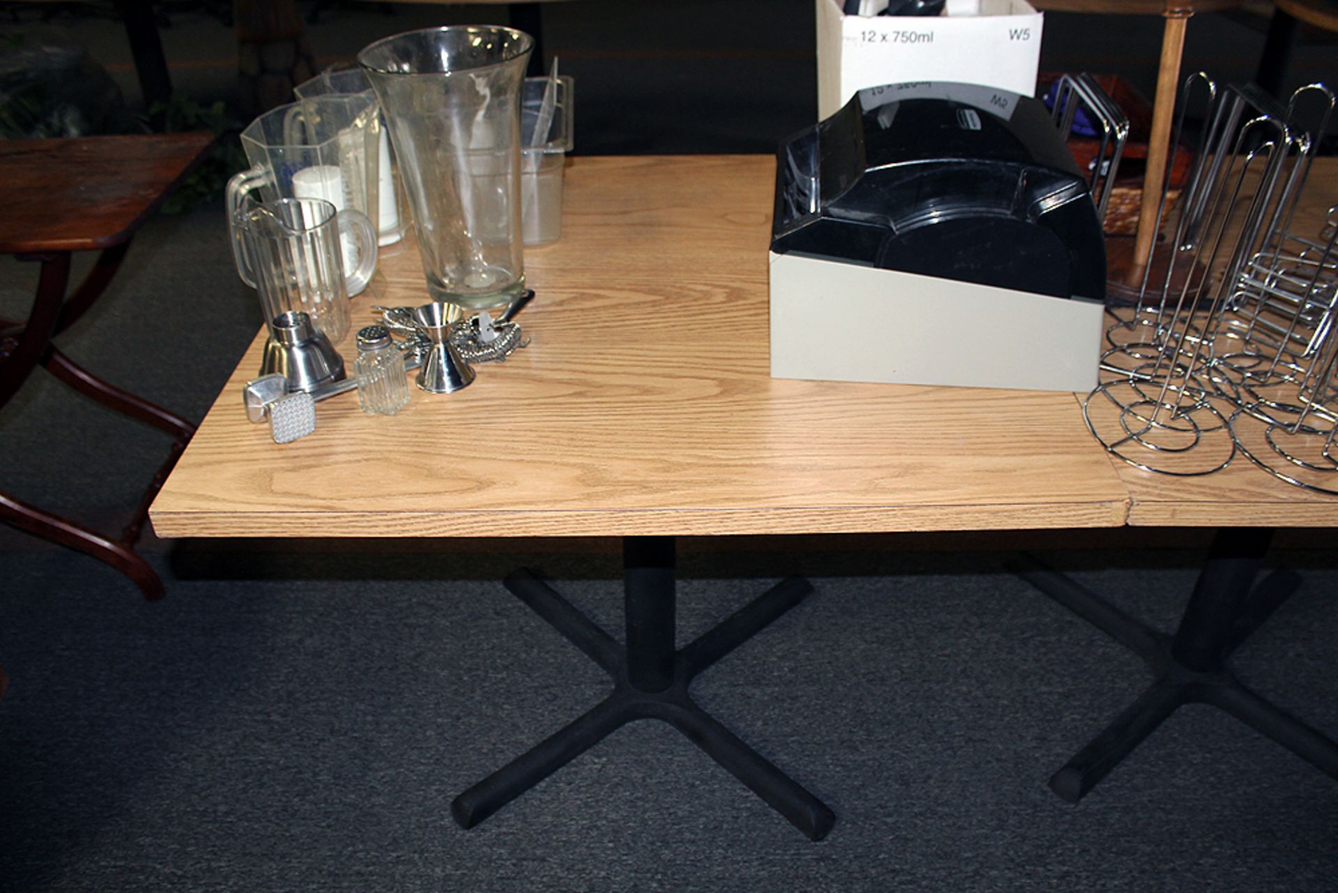 36" Square Oak Formica Top Pedestal Table