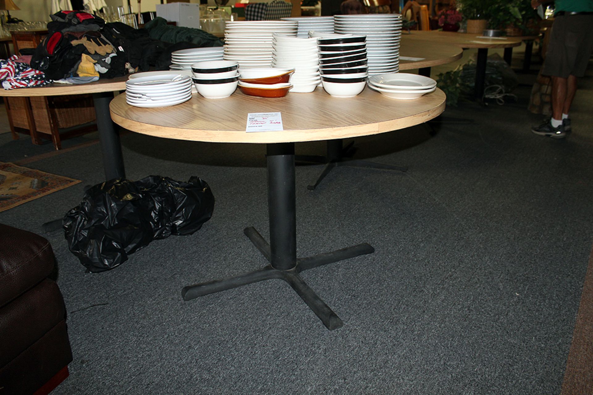 60" Oak Formica Top Pedestal Round Table