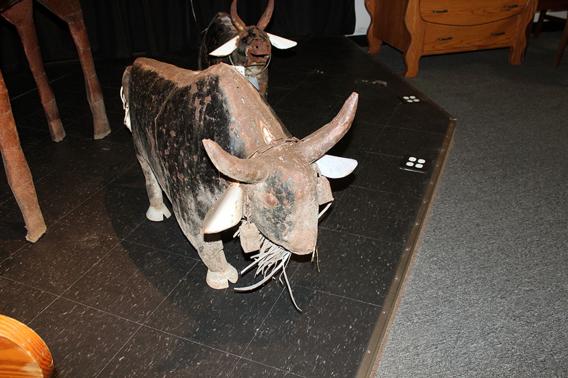 Approximate 26" tall by 3' Folk Art Metal Tin Bull