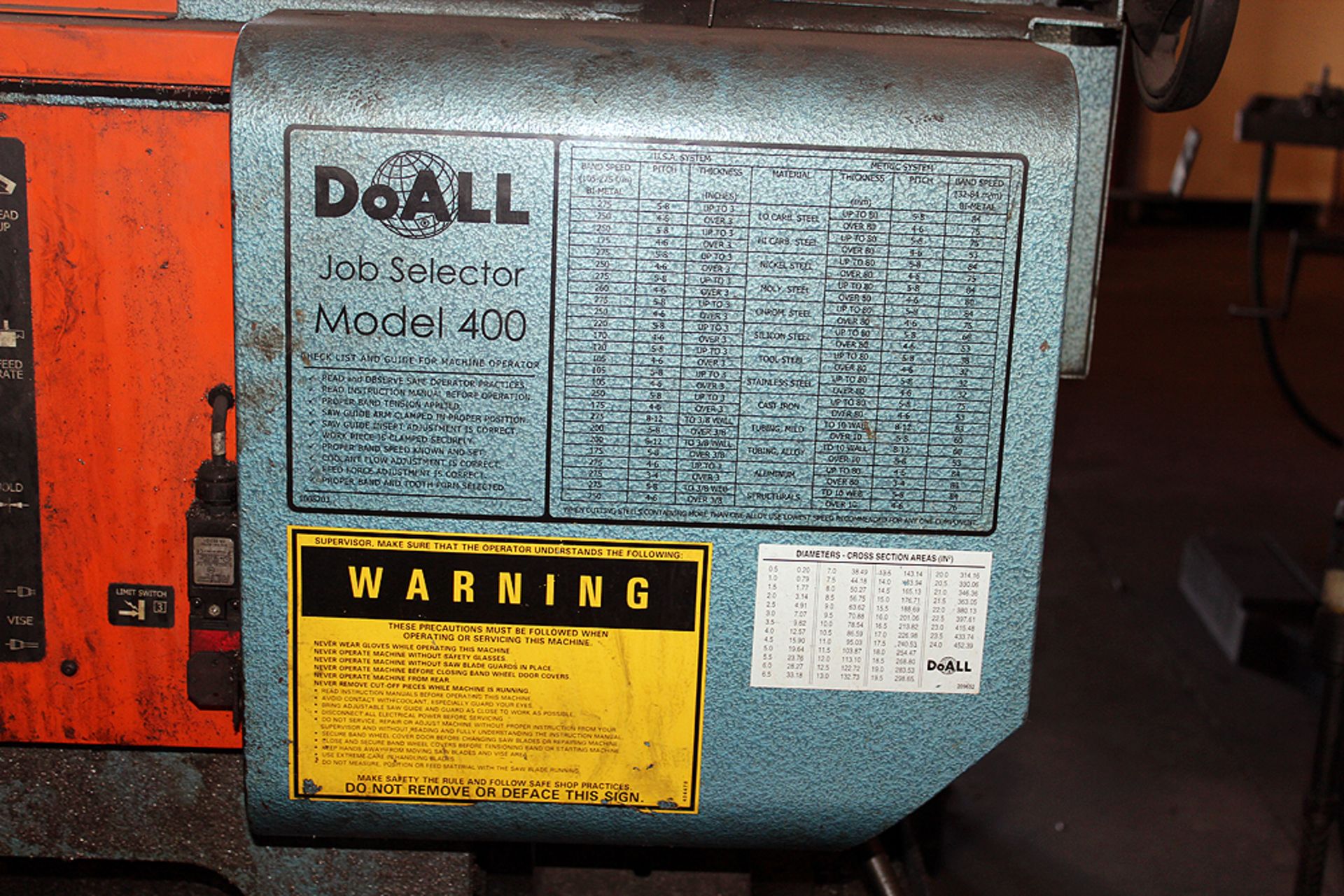 DoAll Metal Cutting Bandsaw 12"x24" Capacity, Model # 400M, c/w: Roller Conveyor - Image 6 of 7