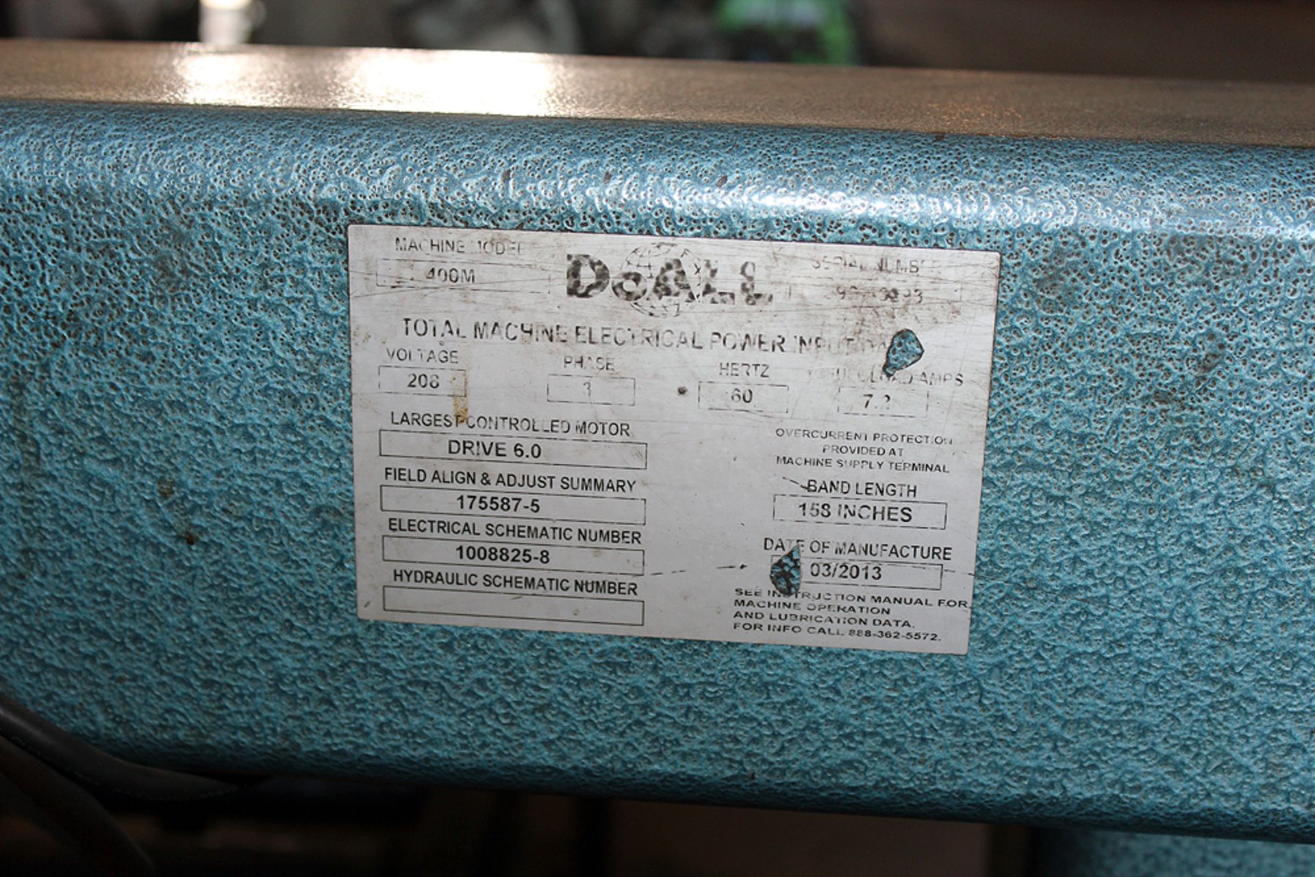 DoAll Metal Cutting Bandsaw 12"x24" Capacity, Model # 400M, c/w: Roller Conveyor - Image 4 of 7