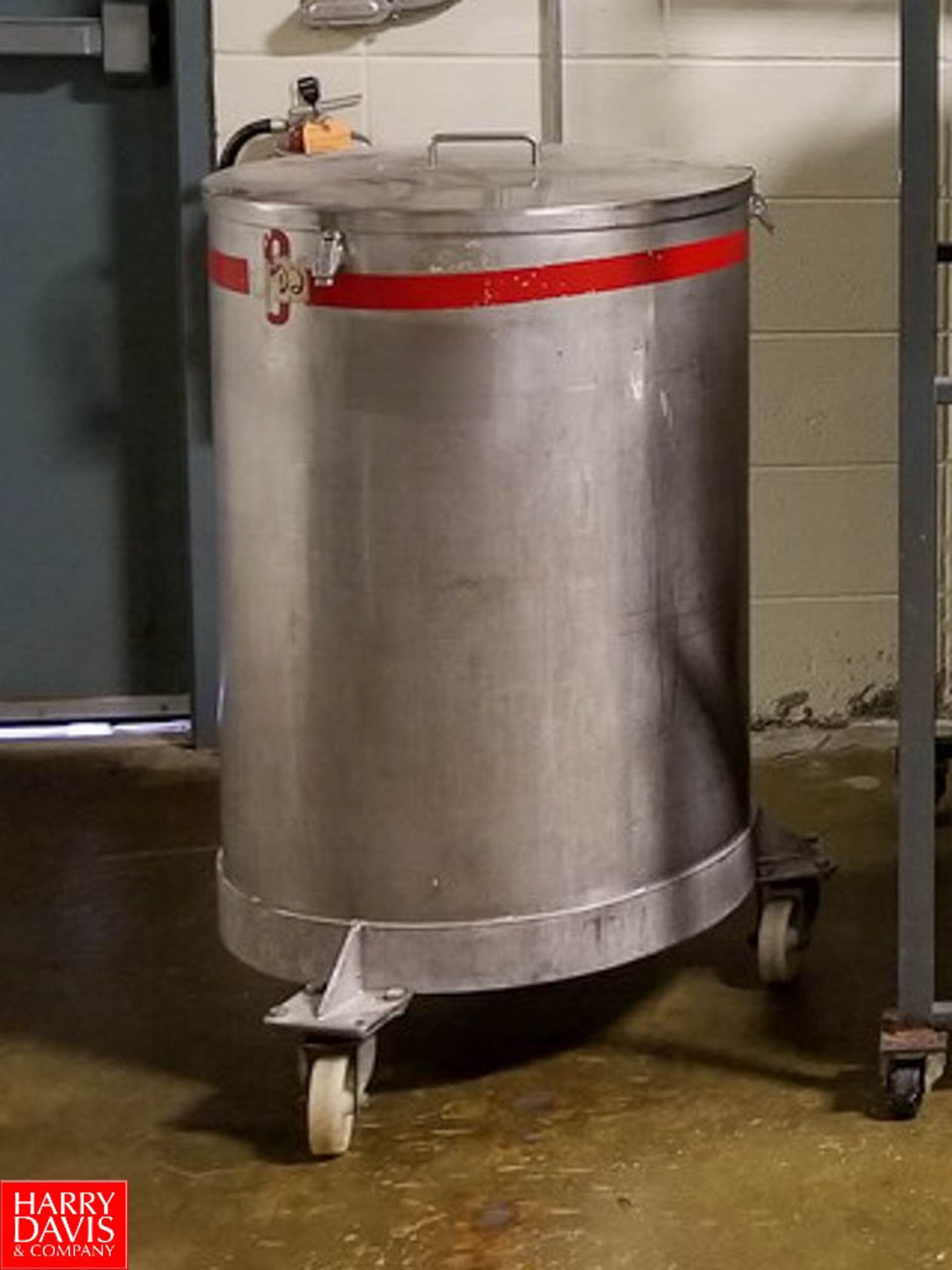 (60)± Gallon S/S Tank with Lid, Mounted on Casters Rigging Fee: $150