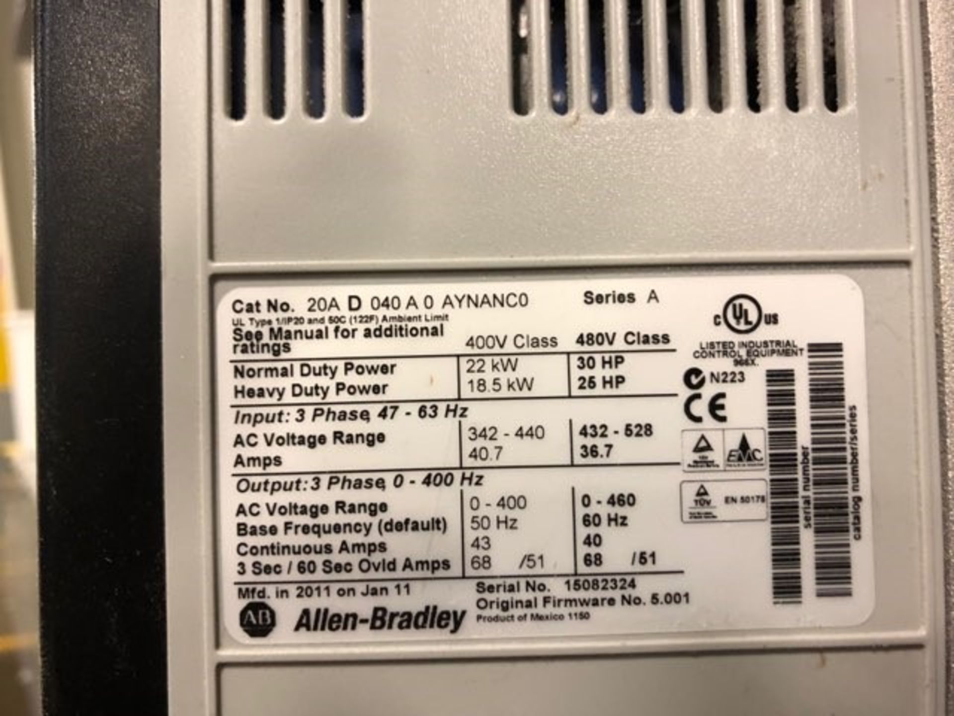 Allen Bradley 30 HP Powerflex 70 VFD Rigging Fee: $50 - Image 2 of 2