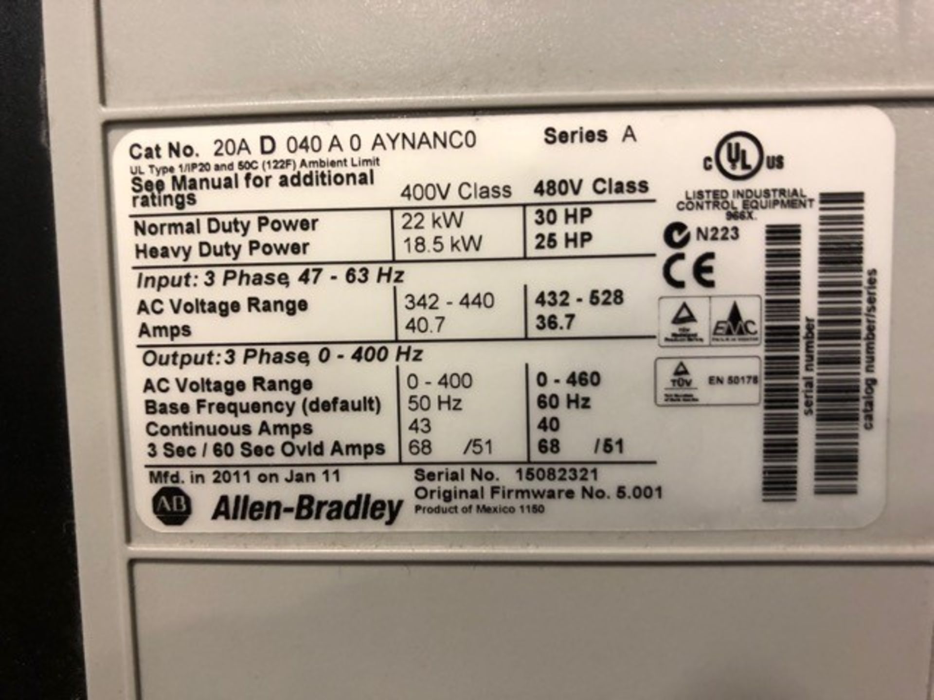 Allen Bradley 30 HP Powerflex 70 VFD Rigging Fee: $50 - Image 2 of 3