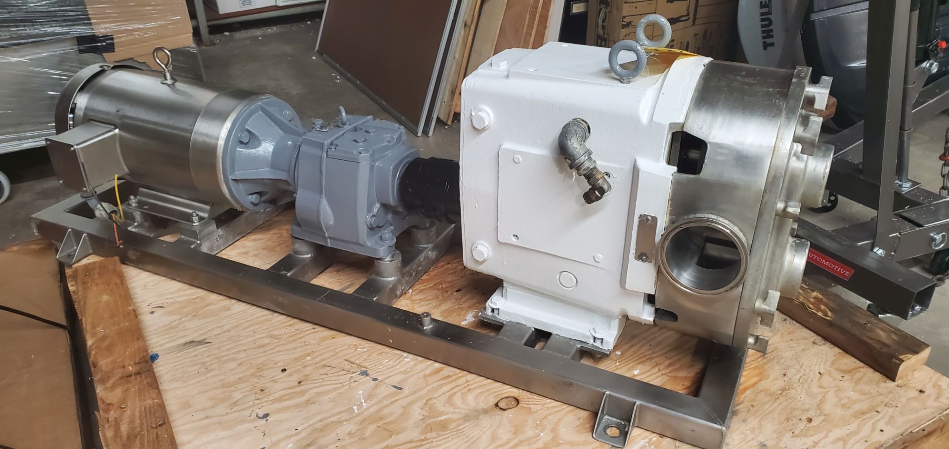 Size 220 Positive Displacement Pump with S/S Clad Baldor 7.5 HP Motor Mounted on S/S Frame - Rigging