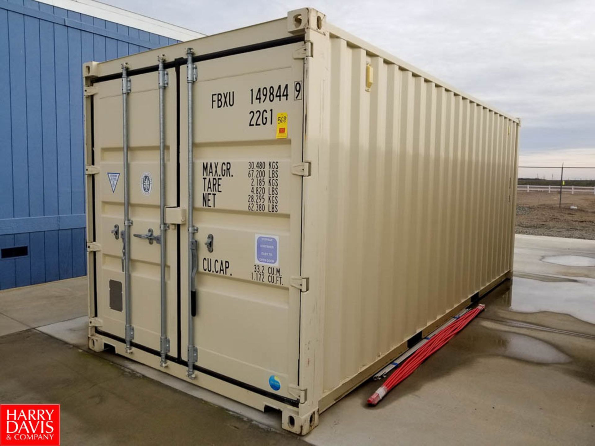 2014 20' Shipping Container Model PAN-22G1-14E 1172 Cubic Ft. Capacity 4820 Lb. Tare Weight 62380