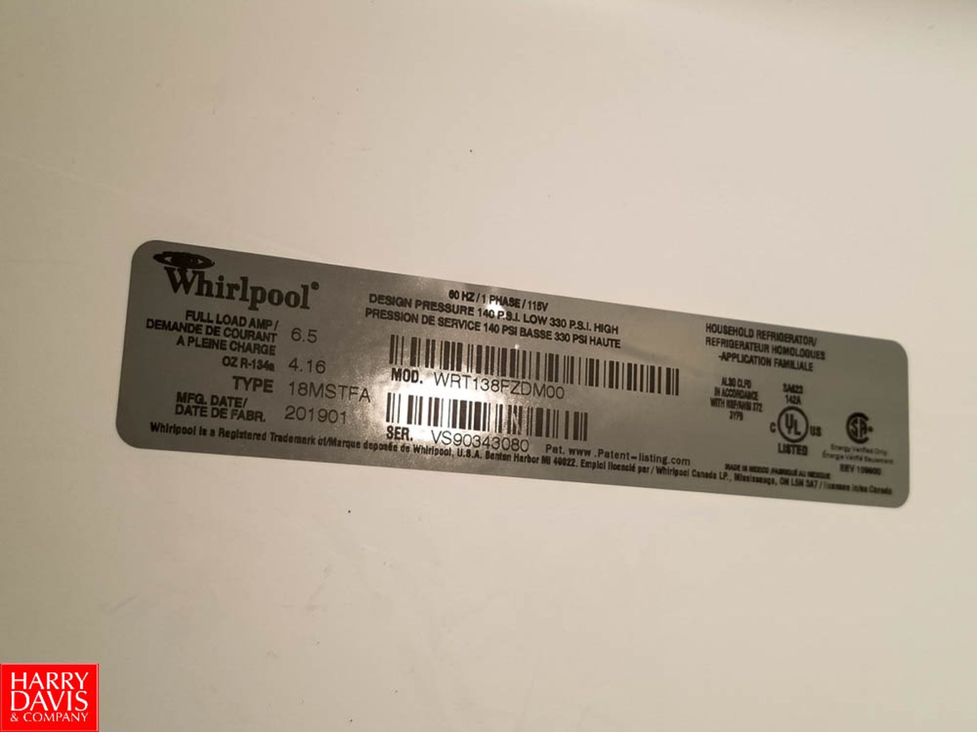 Whirlpool S/S Refrigerator Model 18MSTFA - Rigging Fee: $50 - Image 2 of 2