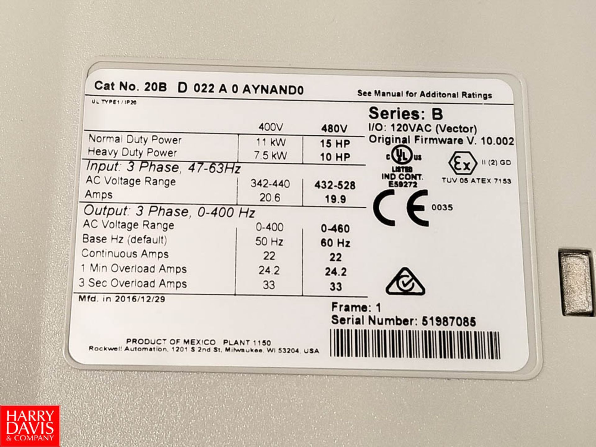 NEW Allen Bradley 15 HP PowerFlex 702 Variable Frequency Drive - Rigging Fee: $25 - Image 2 of 2