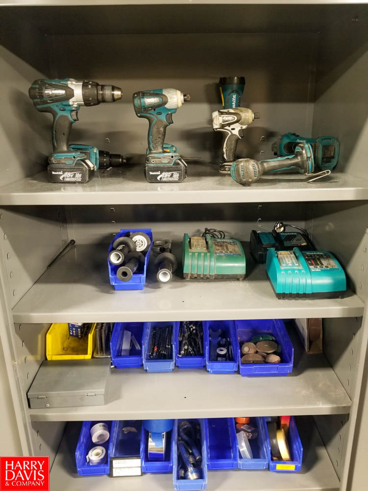 Steel 2-Door Cabinet Including Assorted Makita 18V Lithium Cordless Tools (3) Drills (3) 1/4" - Image 2 of 3