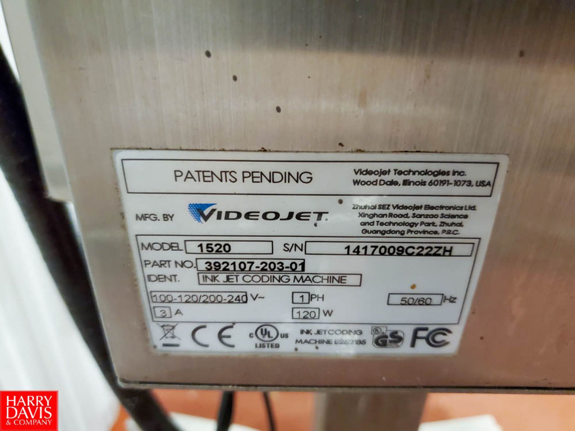 Videojet Ink Jet Coder Model 1520,S/N 1417009C22ZH,240V,1PH,120W Rigging Fee: $ 125 - Image 4 of 4