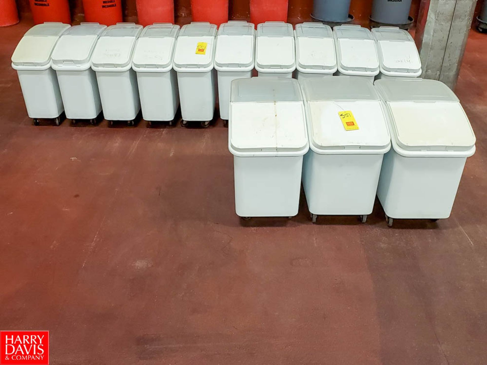 White Plastic Bins On Casters Rigging Fee: $ 150