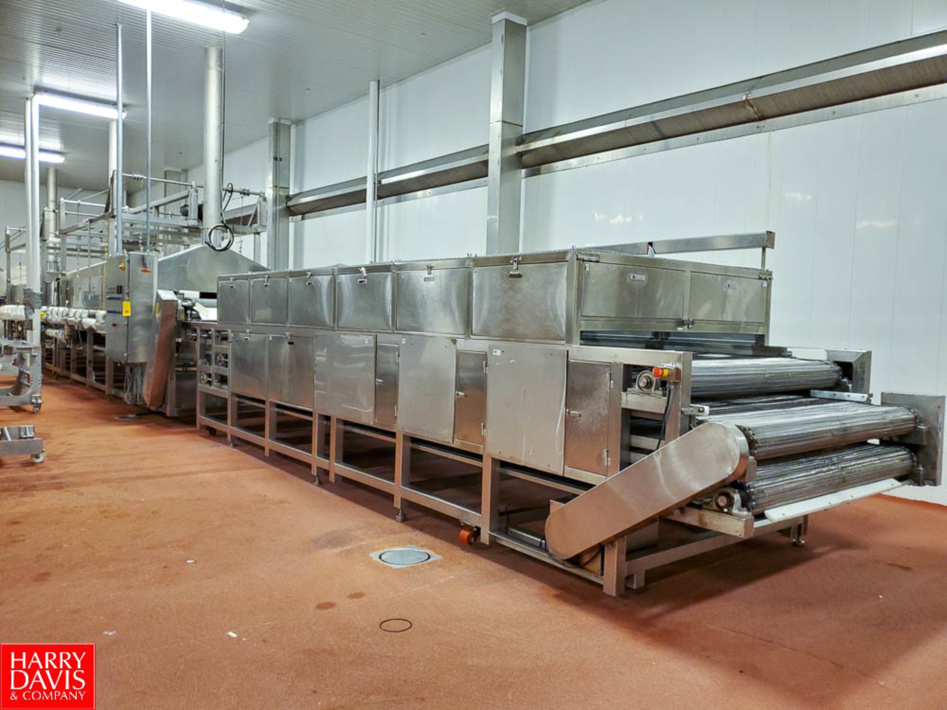 S/S Pasteurizing Tunnel, with (3) 20'L, 60"Wide S/S Conveyor Belts , (1) 45'L, 60"Wide S/S