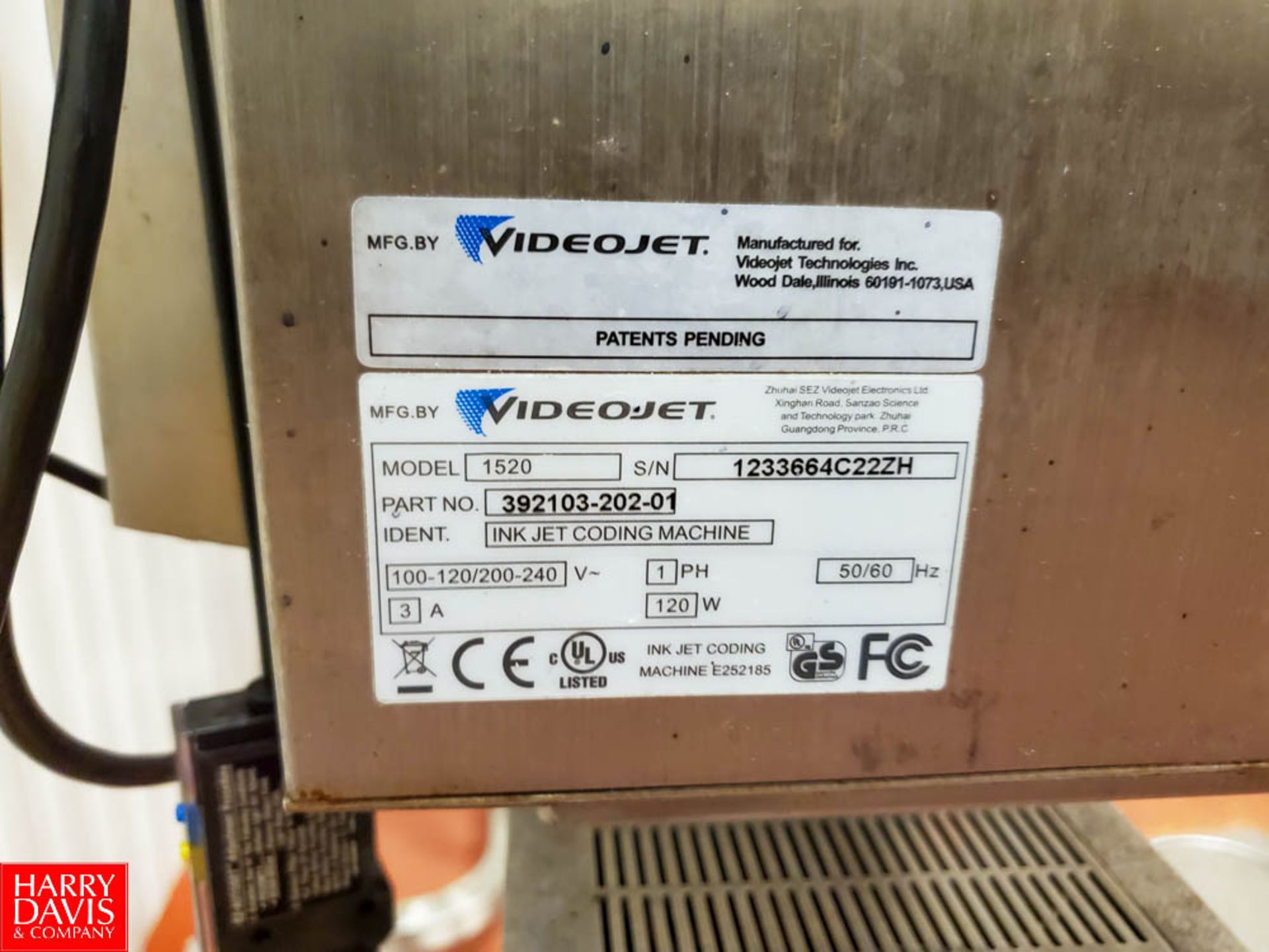 Videojet Ink Jet Coder Model 1520,S/N 1233664C22ZH,240V,1PH,120W Rigging Fee: $ 125 - Image 5 of 5