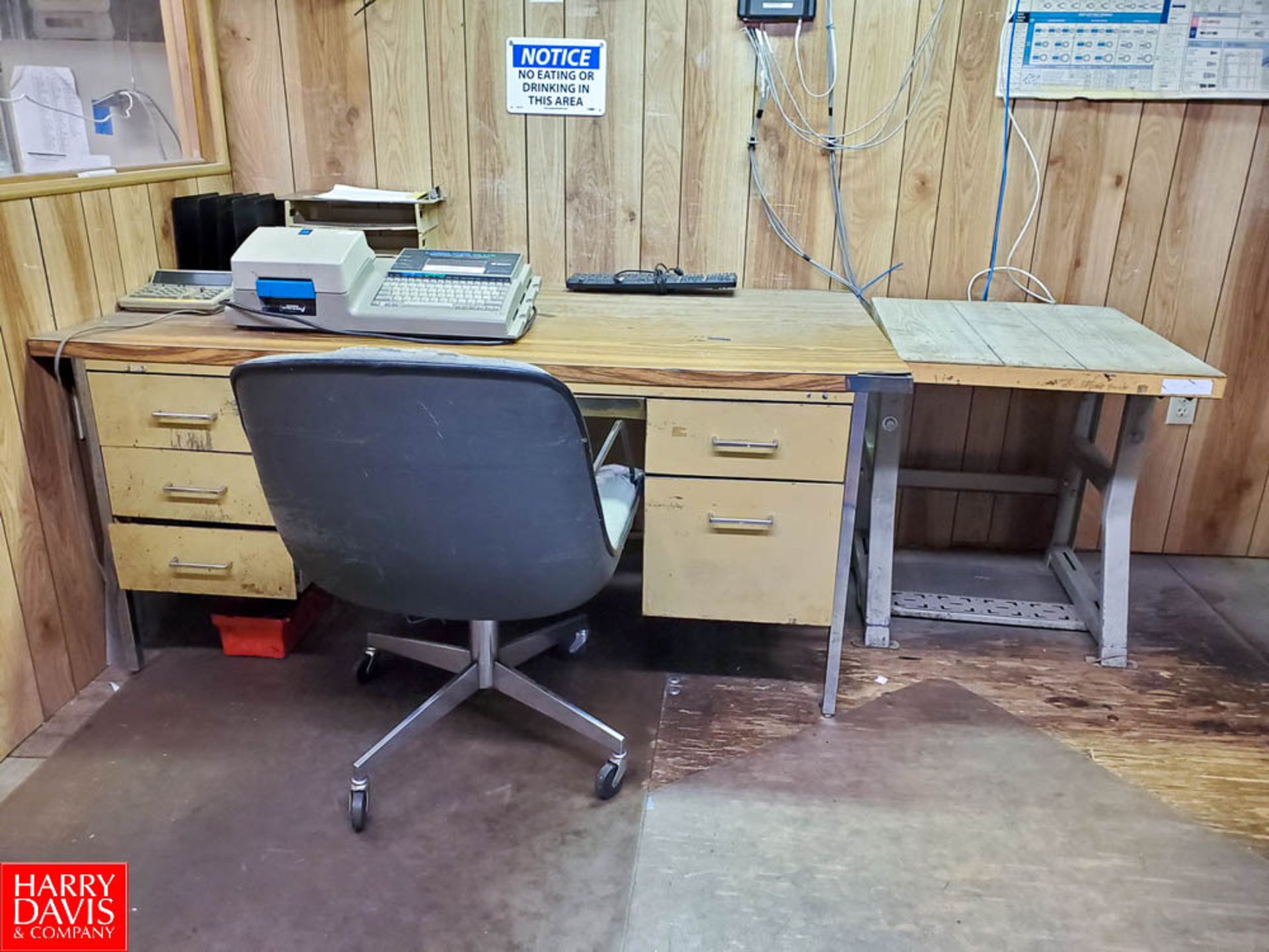 (1) Wood Desk; (8) 4-Drawer Metal Vertical Filing Cabinets; (2) Bookshelfs Rigging Fee: $ 200