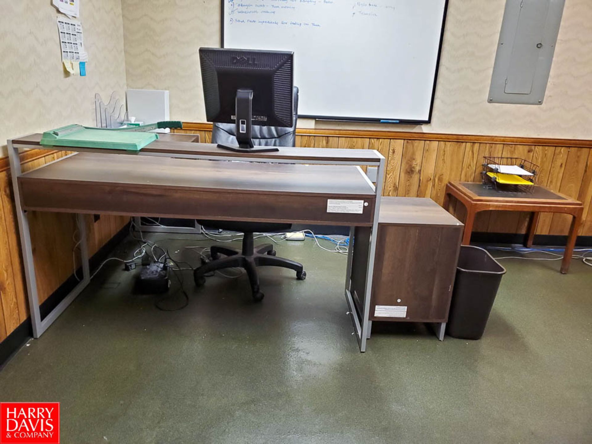 Wood L-Shaped Desk; (1) Wood Hutch; (1) Small Wood Table; (1) Leather Style Computer Chair Rigging