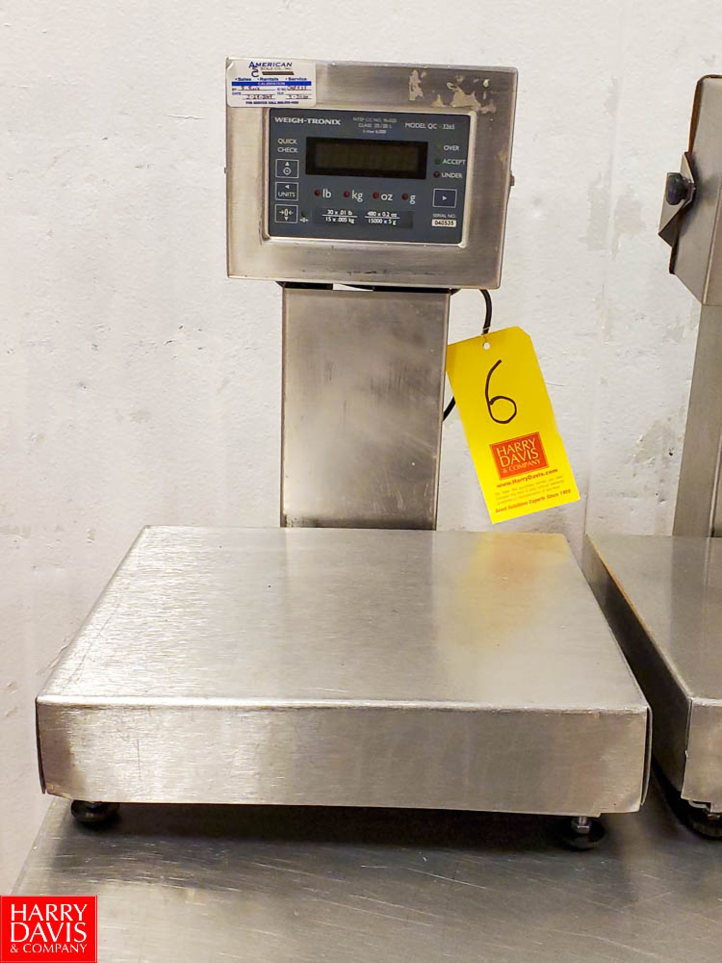 Avery Weigh-Tronix Model QC3265 Checkweigh S/S Digital Scale Rigging Fee: $ 30