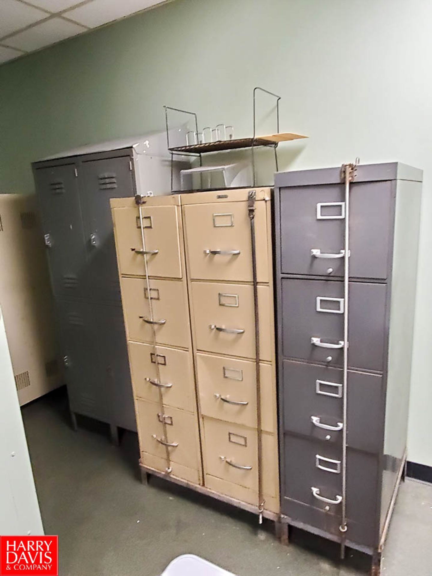 (2) Desks; (1) Section of Metal Lockers; (3) 4-Drawer Metal Vertical Filing Cabinets Rigging Fee: $ - Image 3 of 5