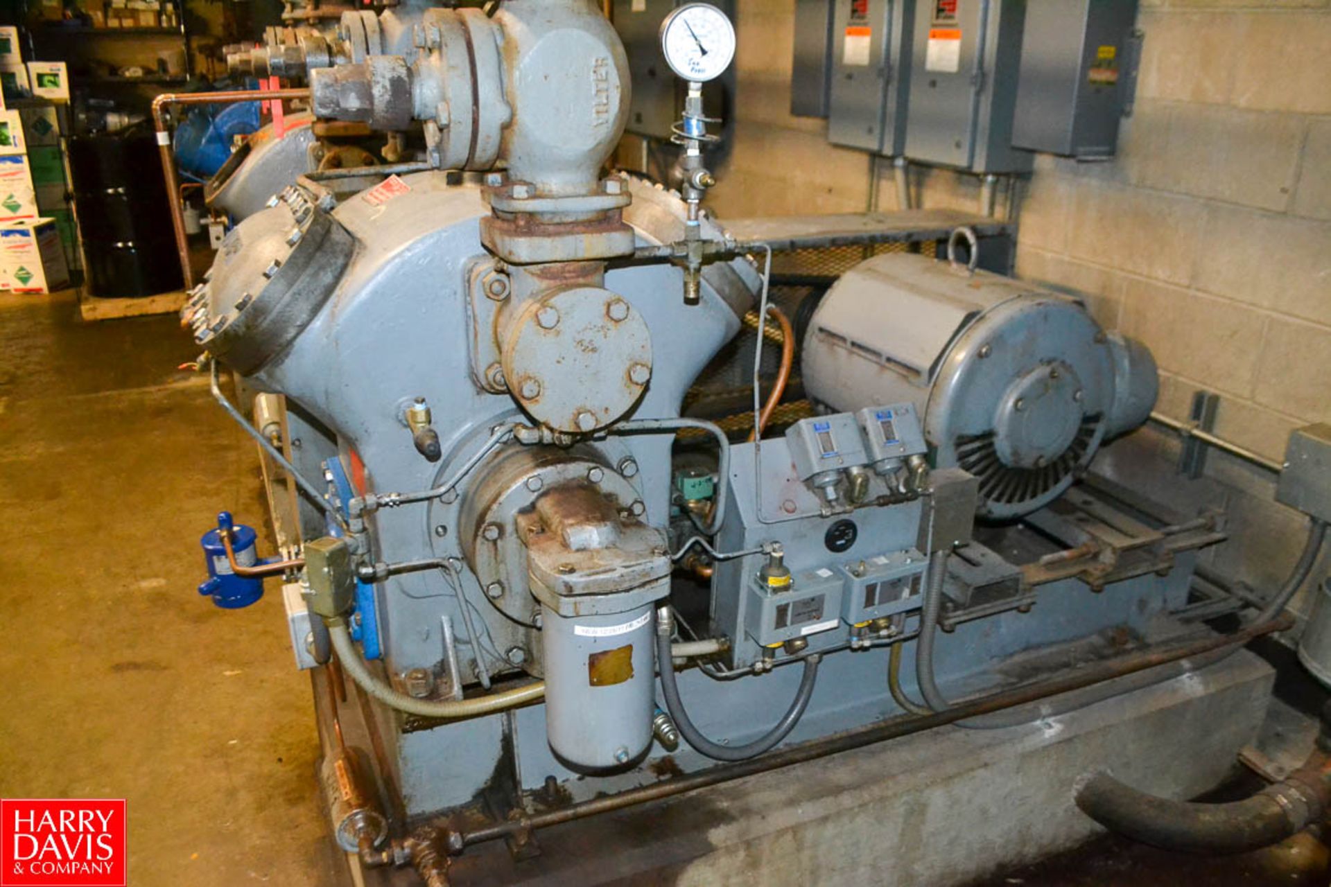 Vilter Model 454 4 cylinder R-22 Freon compressor with 60 hp belt drive motor; Serial # 45885: