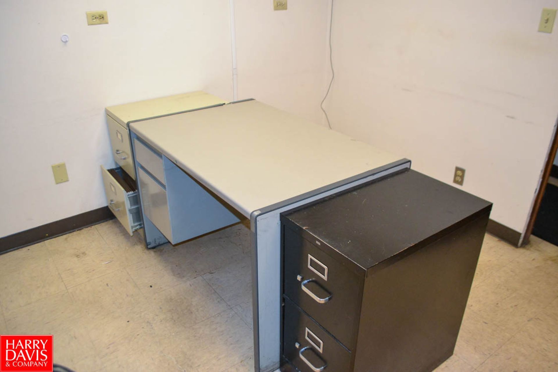 Contents of 2 offices with wood desk; Computer desk with riser; single pedestal desk, (2) 2 drawer - Image 3 of 3