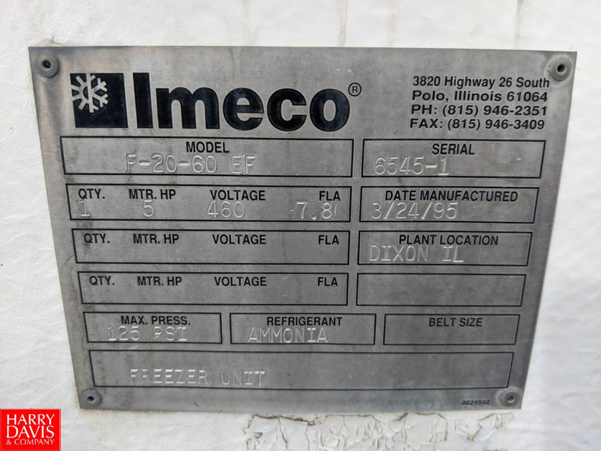 Imeco Evaporative Freezer Blower Model F-20-60 EF : SN 6545-3 Rigging Fee: $700 - Image 2 of 2