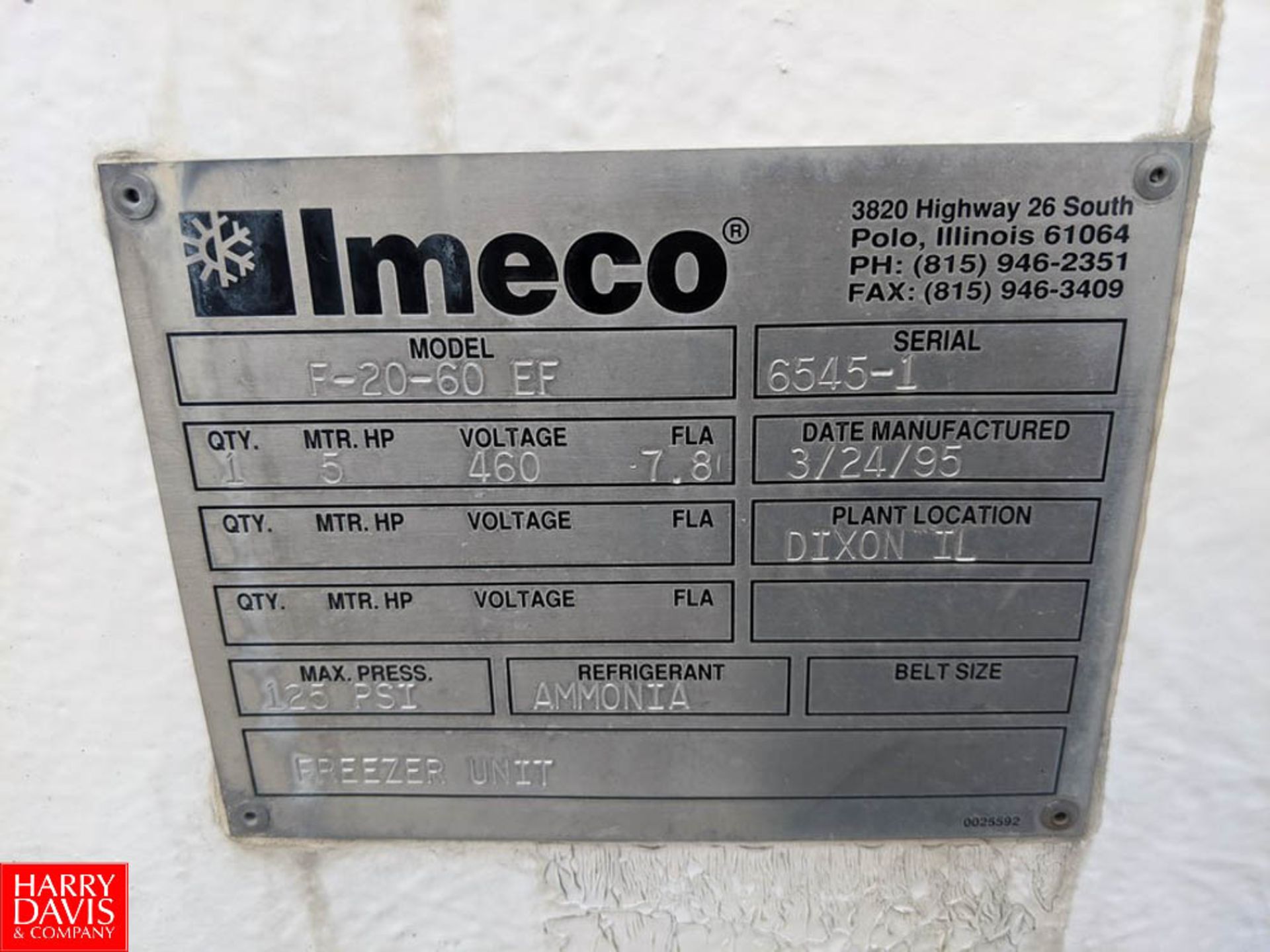 Imeco Evaporative Freezer Blower Model F-20-60 EF : SN 6545-2 Rigging Fee: $700 - Image 2 of 2