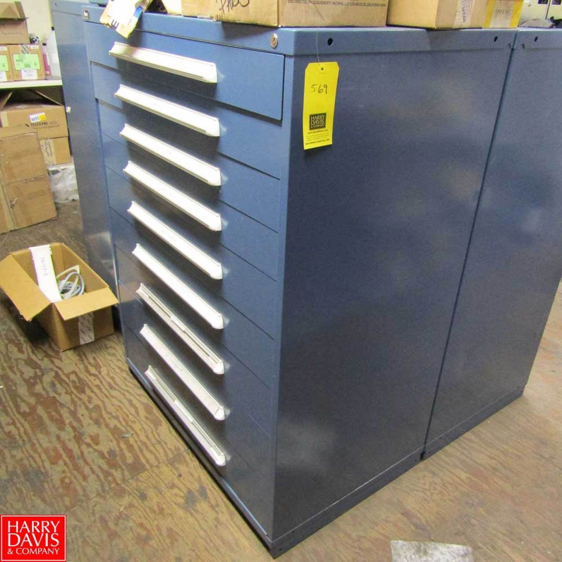 Vidmar 9-Drawer Heavy Duty Parts Cabinet with Contents Including: Hoegger Press Spare Parts