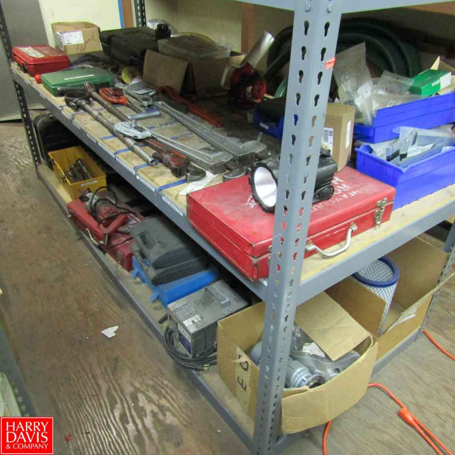 Shelving Unit with Contents Including: Assorted Hand Tools, Grinders, Pipe Wrenches Rigging Fee: - Image 2 of 3