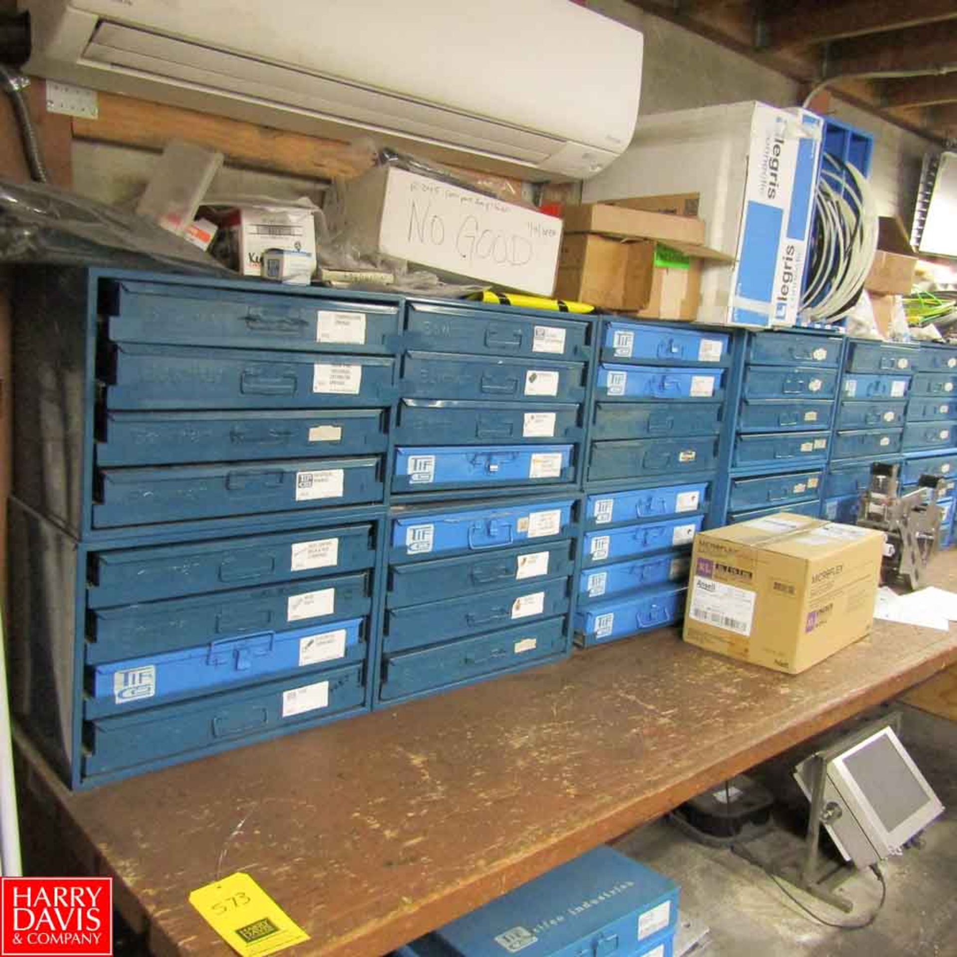 Lot of Assorted Spare Parts in Storage Cabinets Including: Compression Springs, Heat Shrink, Carbide