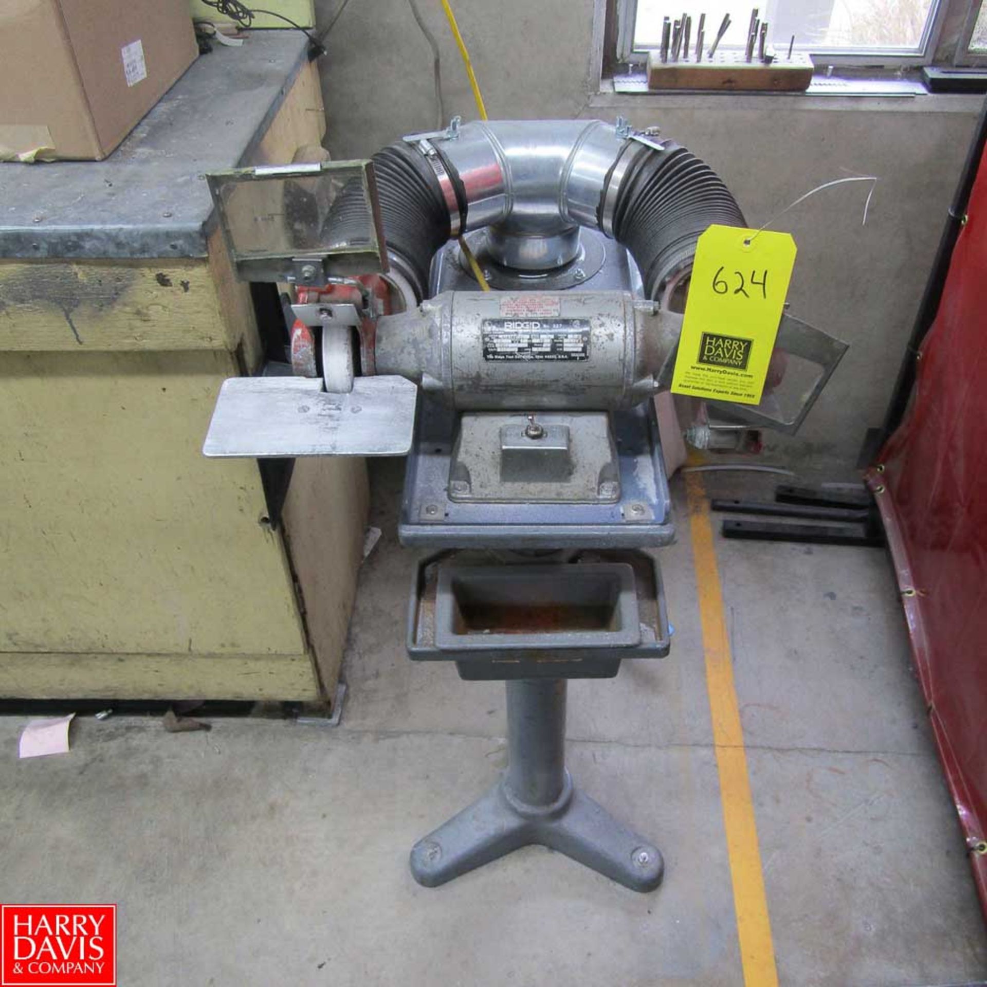 Rigid 8" Double End Pedestal Grinder Model 927, with Baldor SPB-9 Dust Collector Stand Rigging