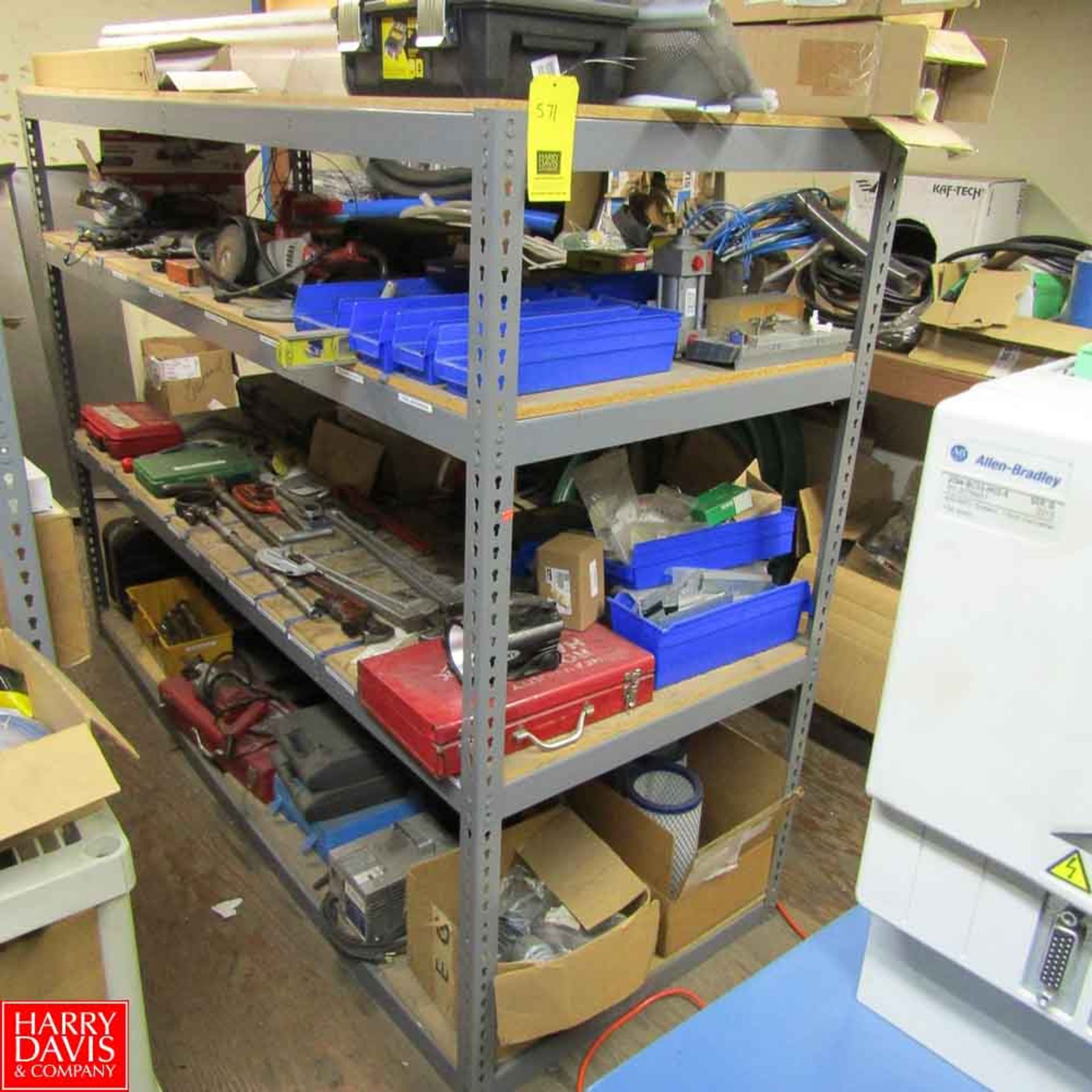 Shelving Unit with Contents Including: Assorted Hand Tools, Grinders, Pipe Wrenches Rigging Fee: