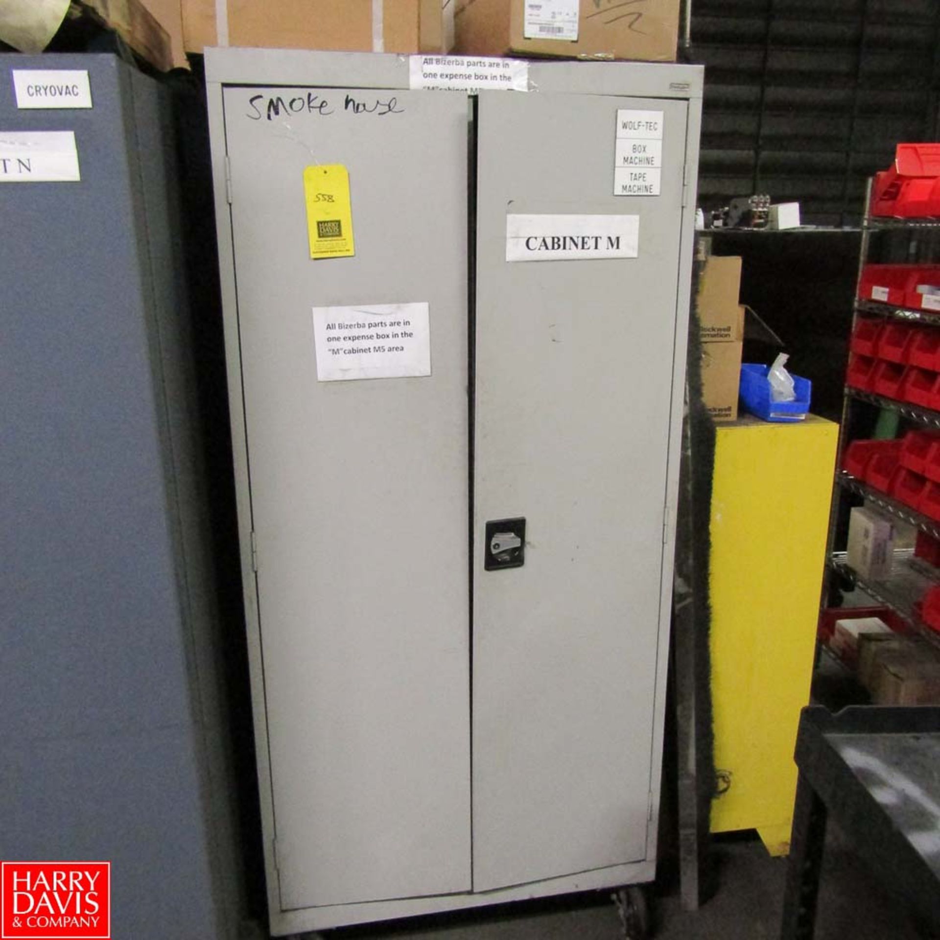 2-Door Cabinets with Contents Including: Assorted Computer Spare Parts, Spare Parts for Smoke House,