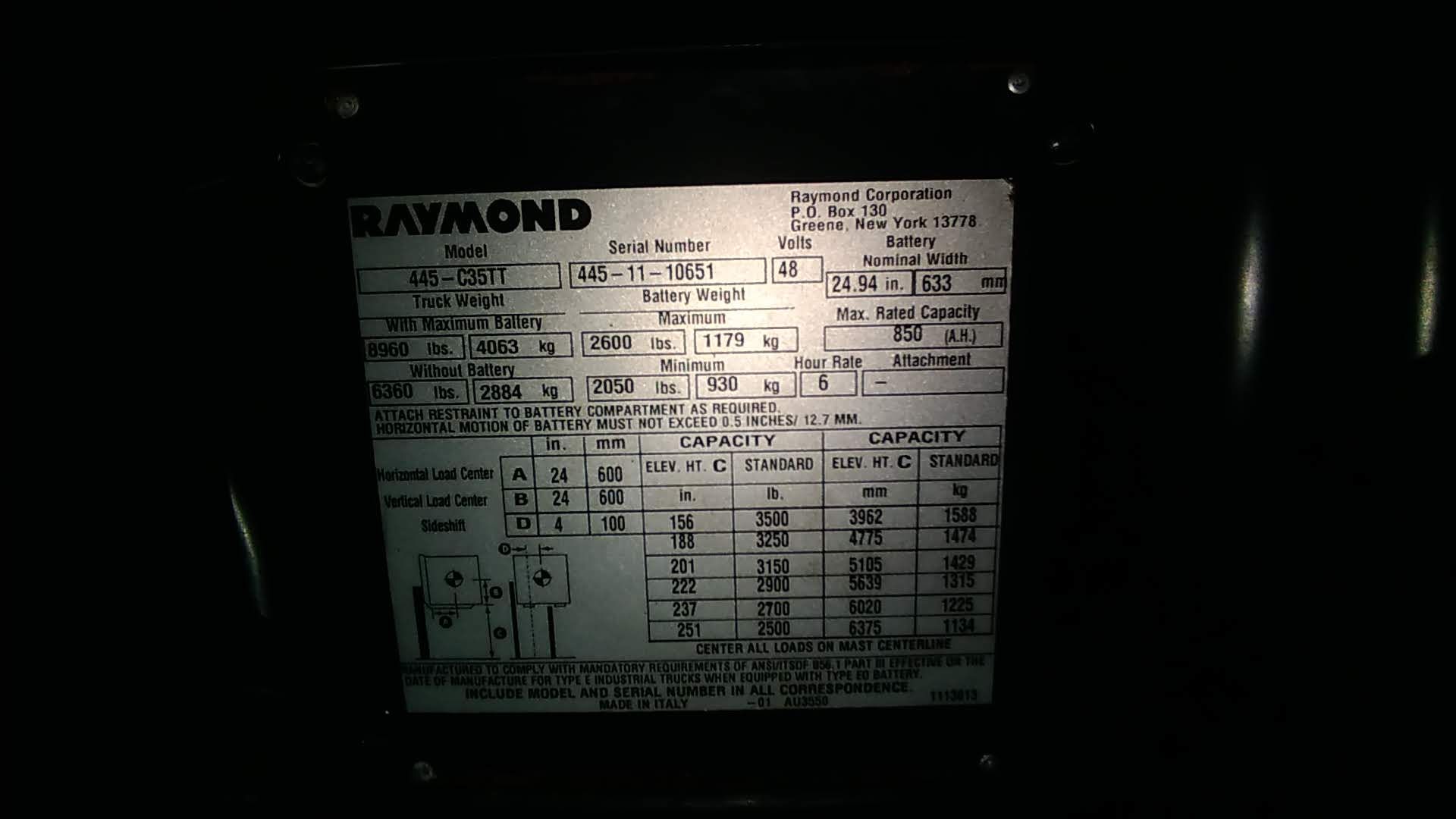 Raymond 3,000 Lb. (1,360 KG) Capacity Sit Down Electric Fork Lift, With 3-Stage Mast, Side Shift, - Image 2 of 3