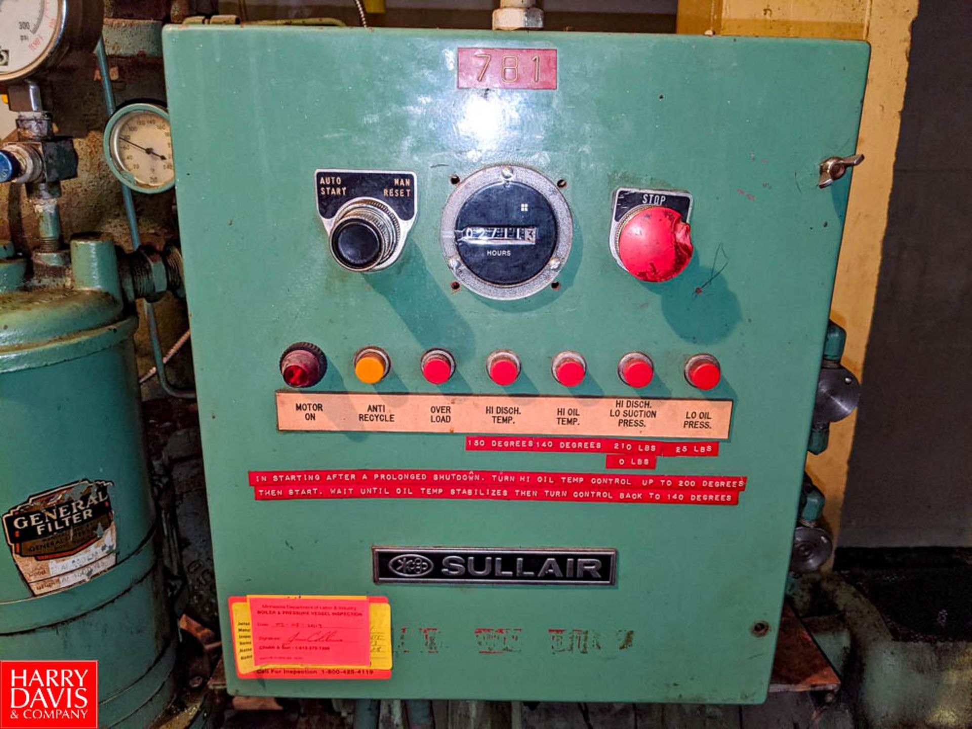 Sullair 100 HP Ammonia Compressor Model: CB12LA717-37 SN: 43452 IGH 300 PSIG Max Pressure, 2,711 - Image 2 of 5