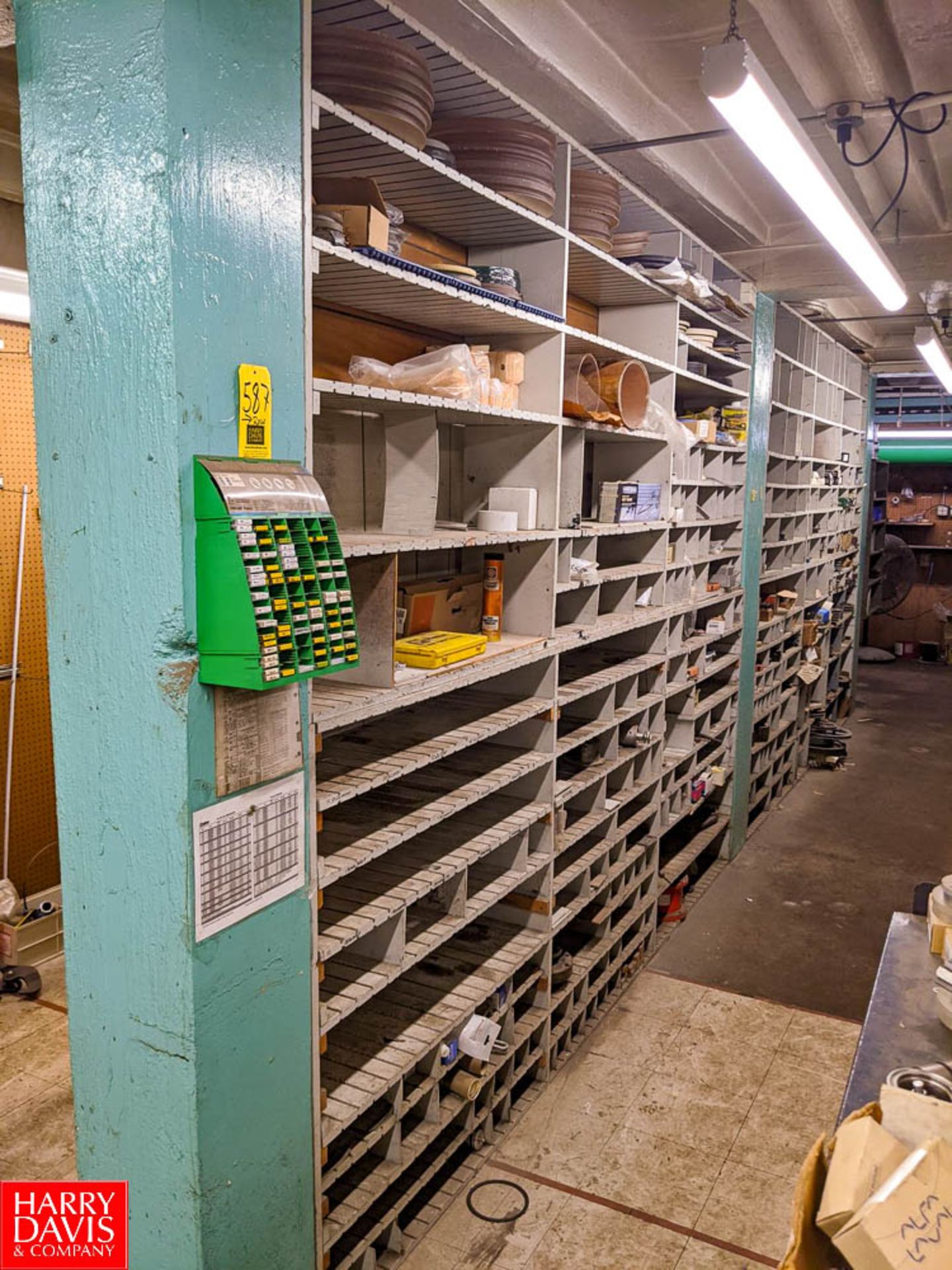 Remaining Contents of Parts Room Row to Include (6) Wooden Cubby Storage Shelves, LoveJoy Chucks,