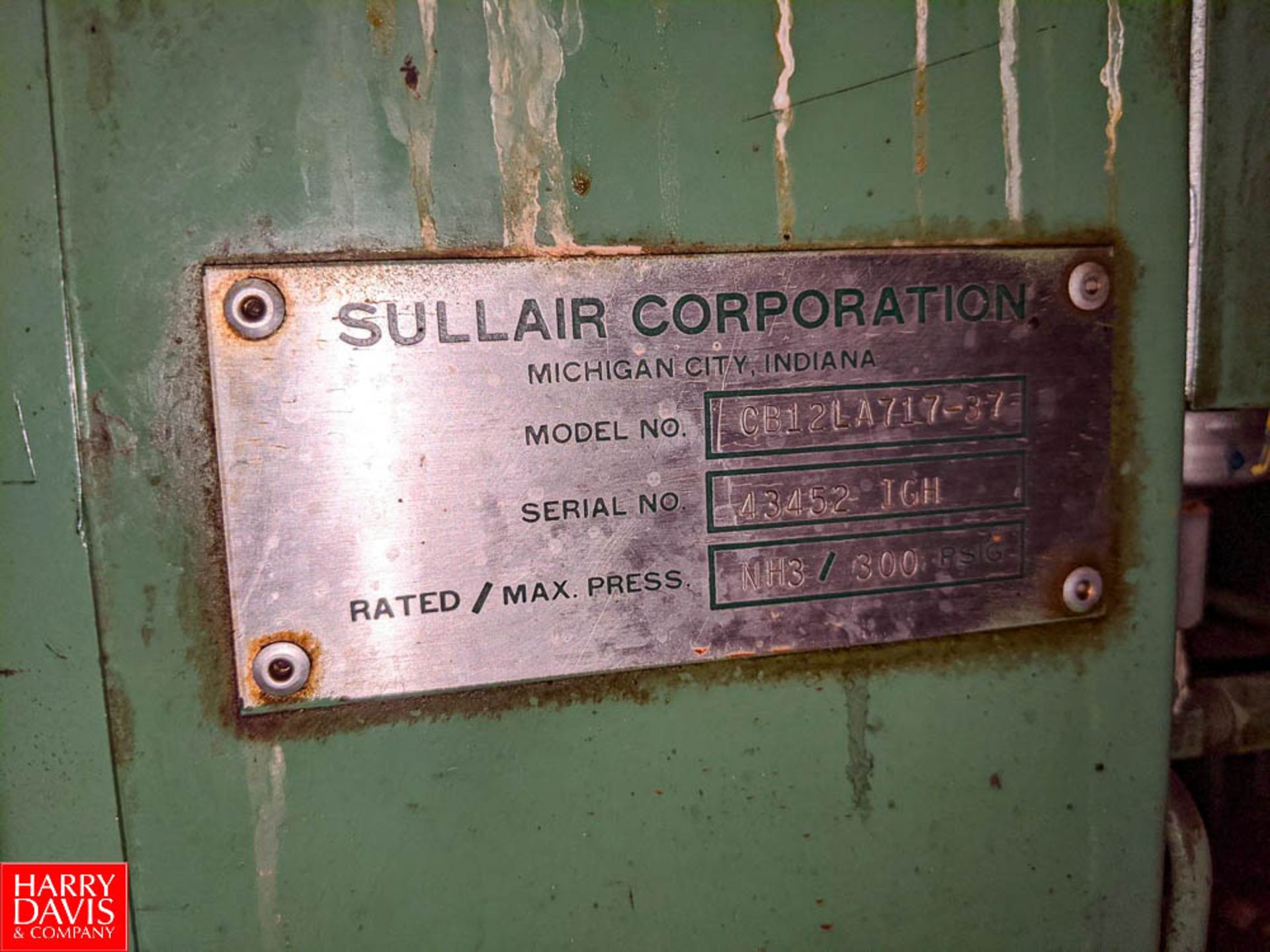 Sullair 100 HP Ammonia Compressor Model: CB12LA717-37 SN: 43452 IGH 300 PSIG Max Pressure, 2,711 - Image 3 of 5