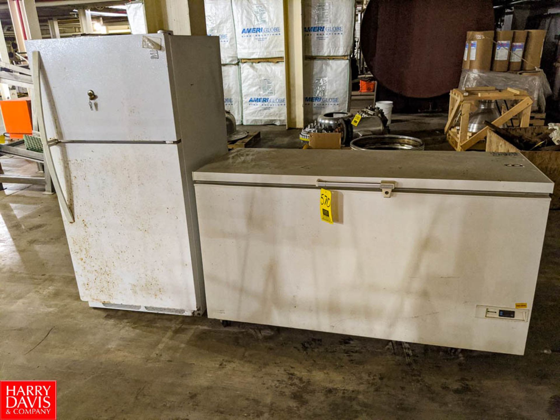 Freezer & (1) Refrigerator (Loc. Basement Warehouse) Rigging Fee: $150