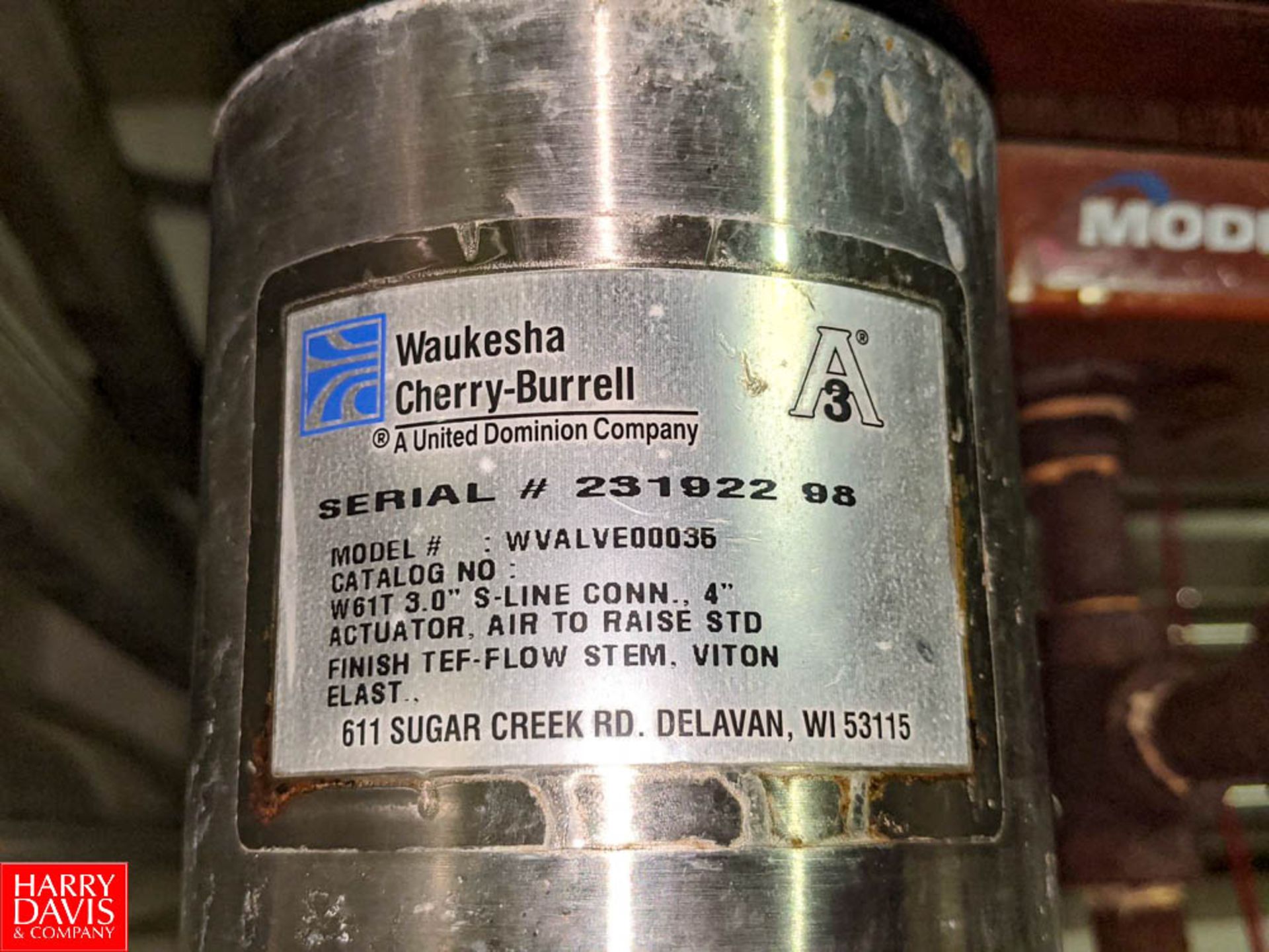 Waukesha Cherry-Burrell 3" S/S Air Actuated Valve Model: WVALVE00035 (Loc. Silo A-B-C-D Room) - Image 2 of 2