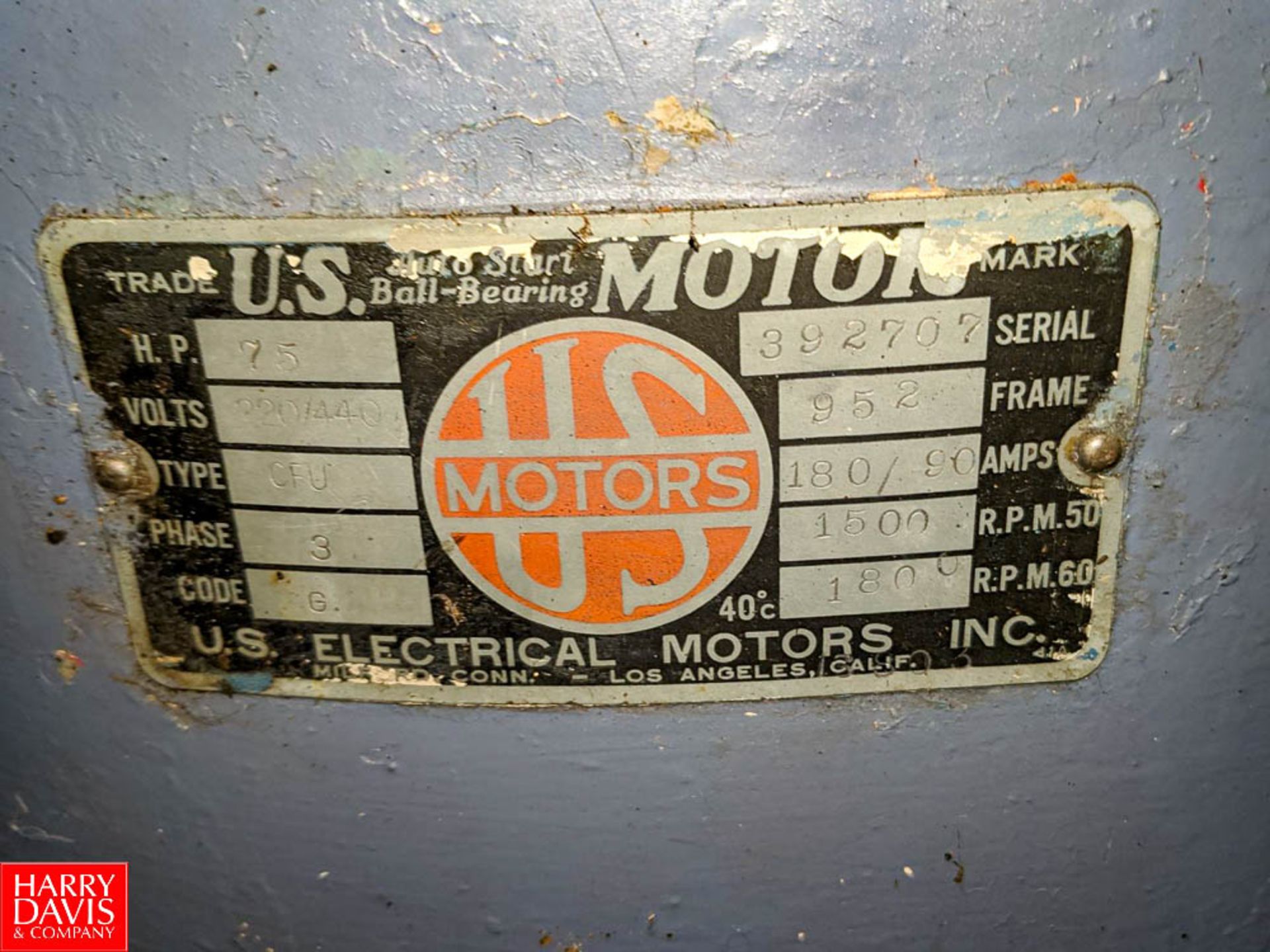 US Motors 75 HP Motor (Loc. Shed) Rigging Fee: $50 - Image 2 of 2