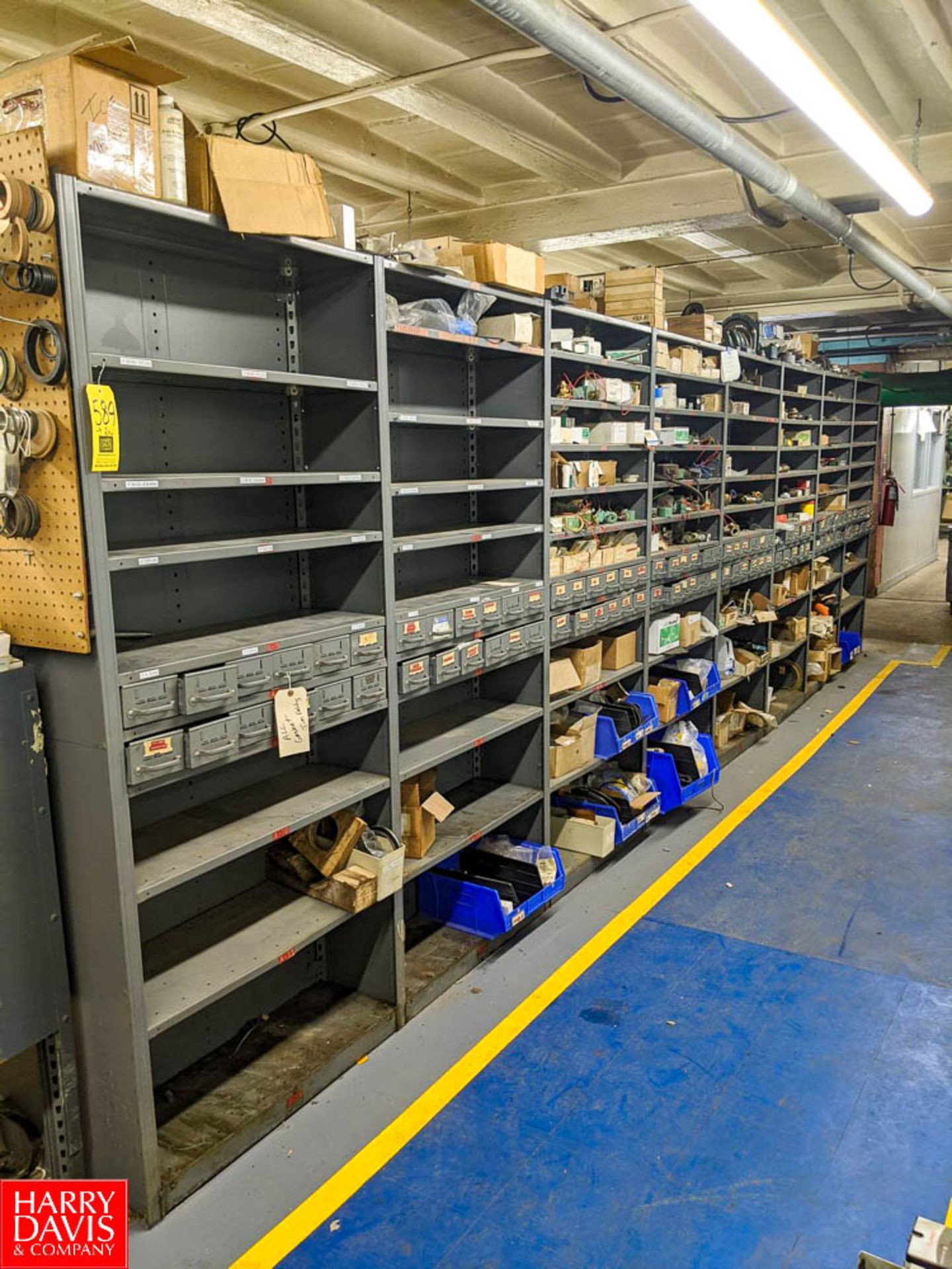 Remaining Contents of Parts Room Row to Include 8-Sections of Adjustable Shelving, Asco Valve